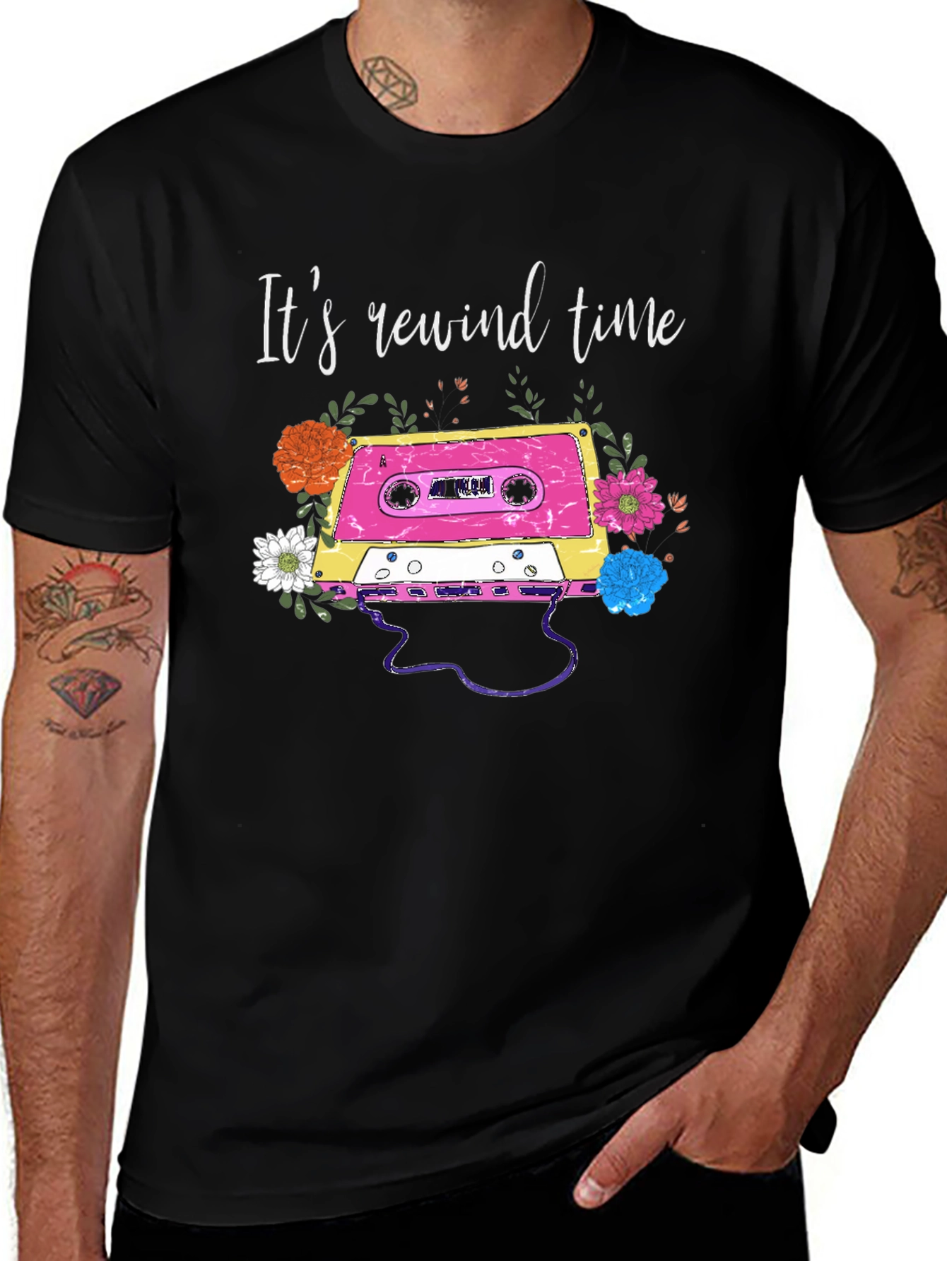 Retro Rewind Time Cassette Tape Graphic Tee