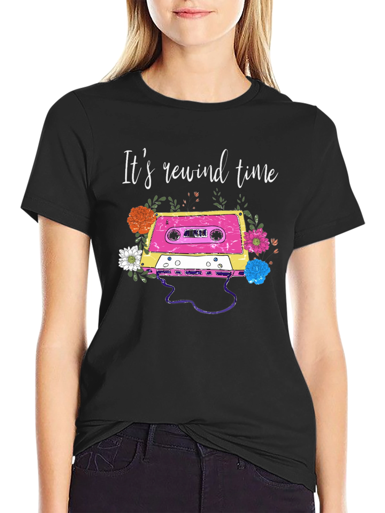 Retro Rewind Time Cassette Tape Graphic Tee