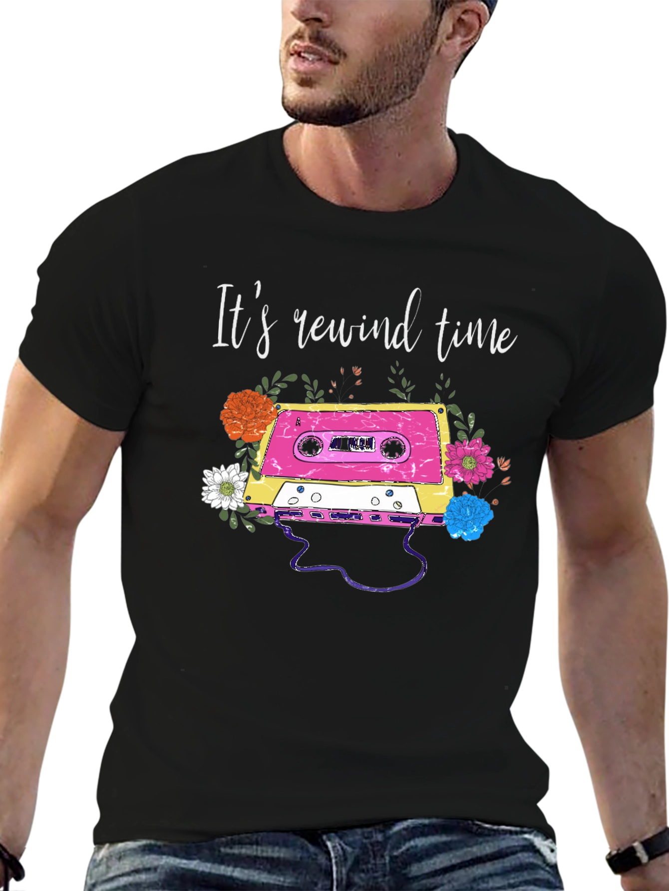 Retro Rewind Time Cassette Tape Graphic Tee