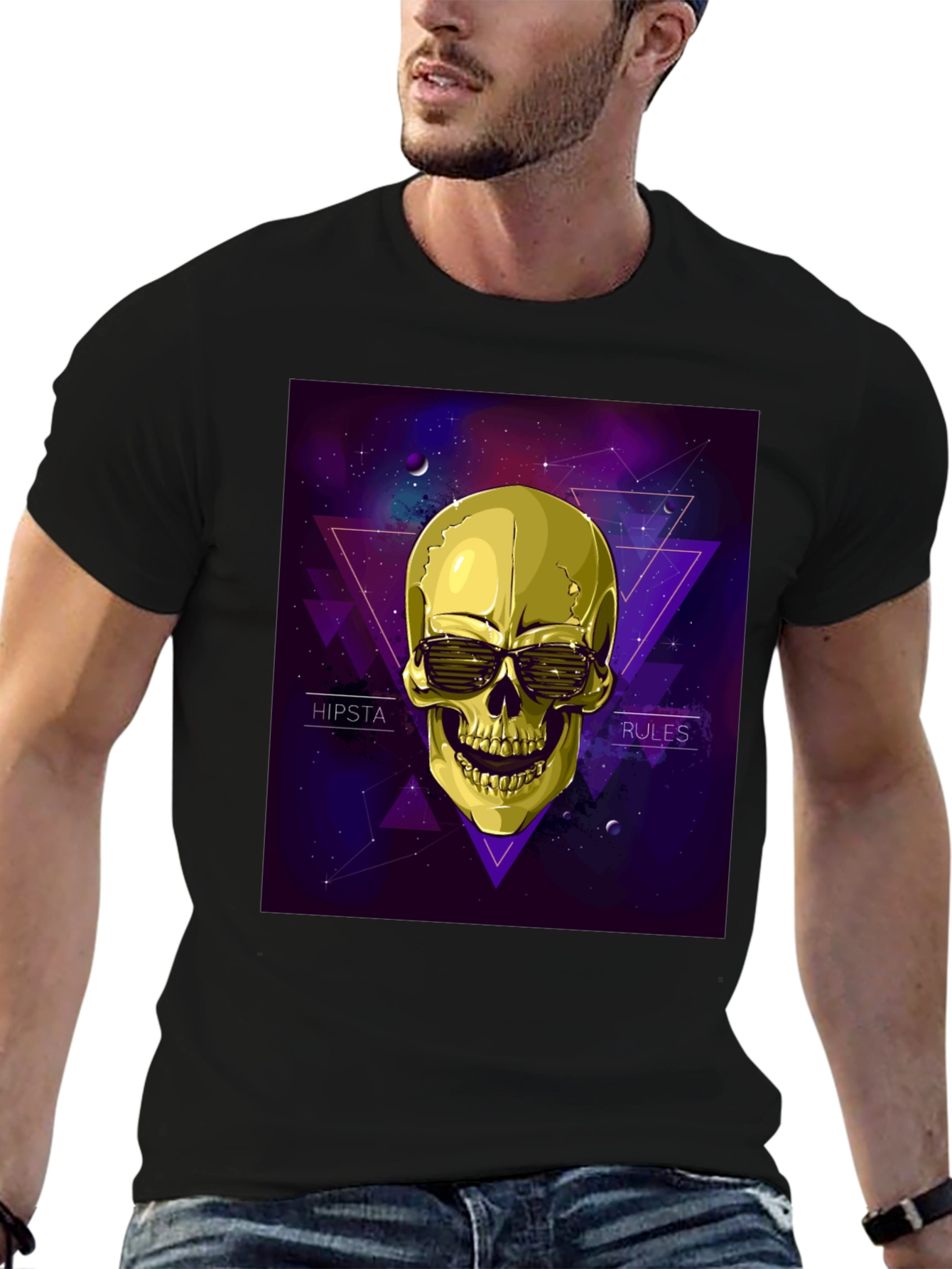 Hipster Skull Graphic Tee - Black