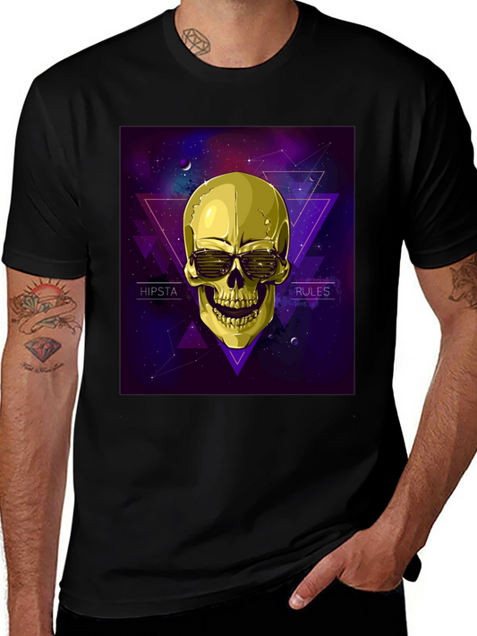 Hipster Skull Graphic Tee - Black