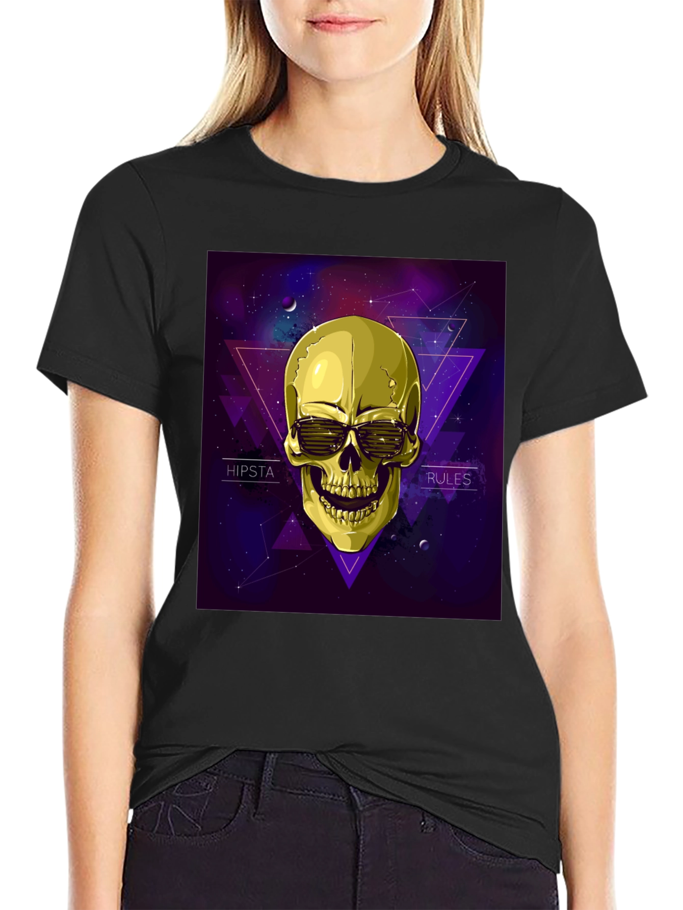 Hipster Skull Graphic Tee - Black