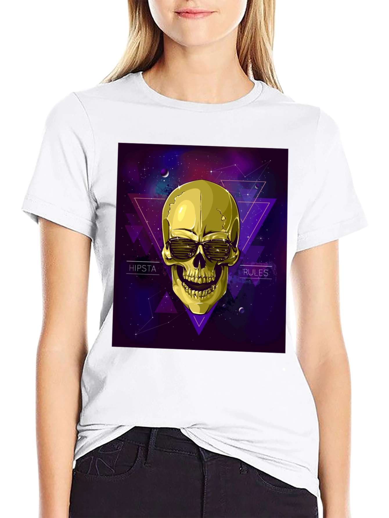 Hipster Skull Graphic Tee - Black