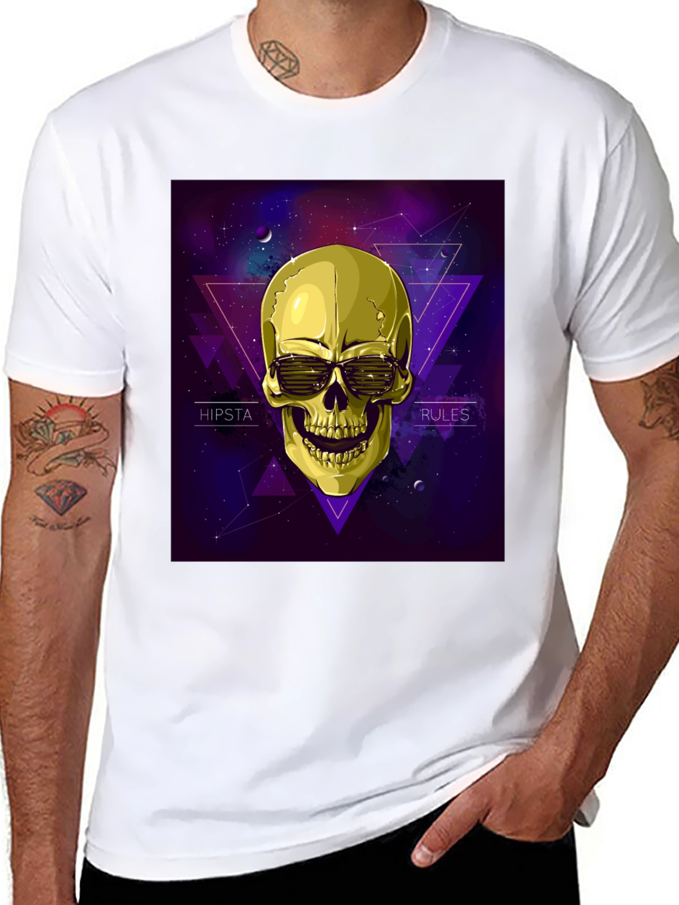 Hipster Skull Graphic Tee - Black