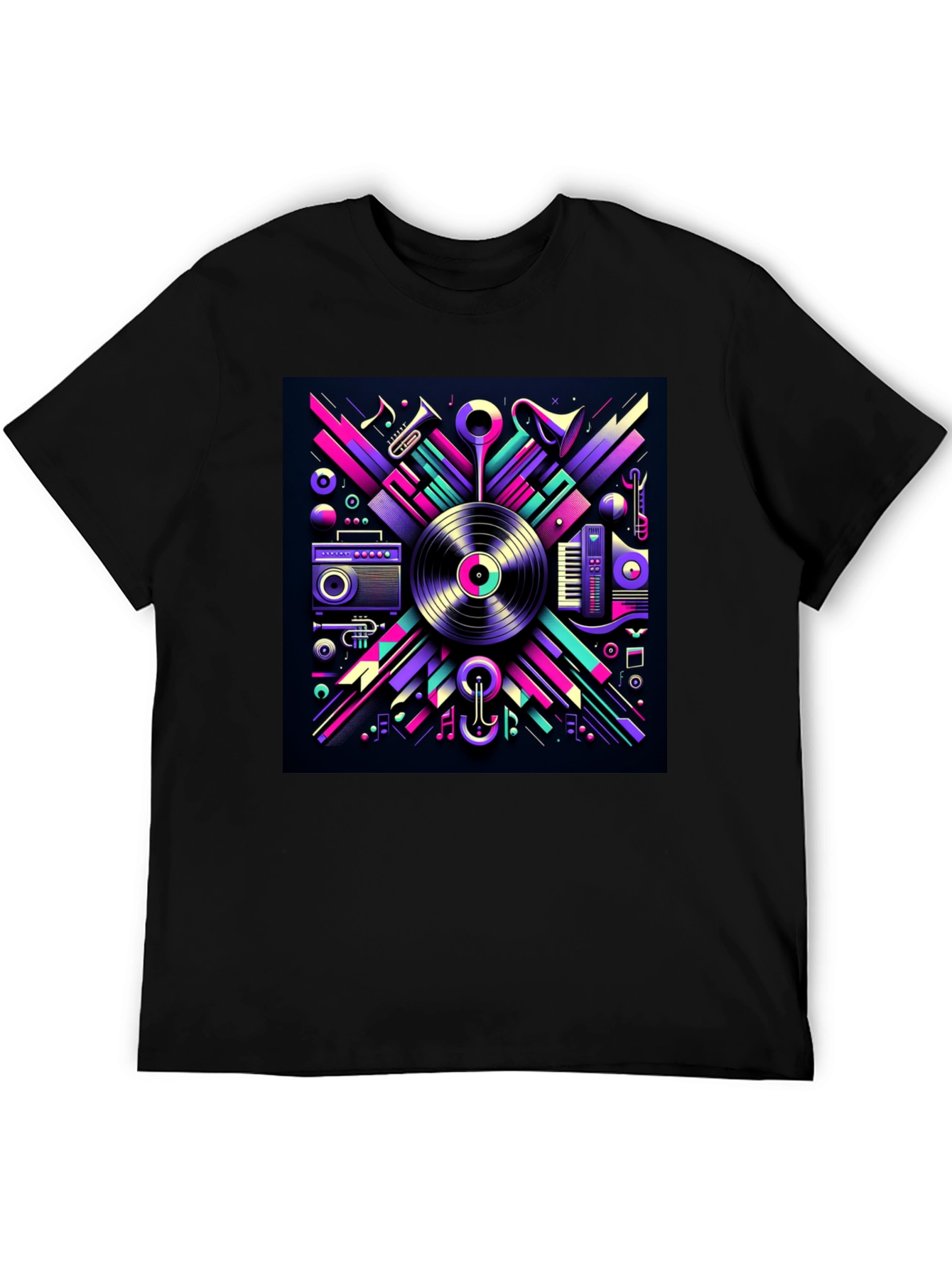 Vibrant Music Art Black T-Shirt