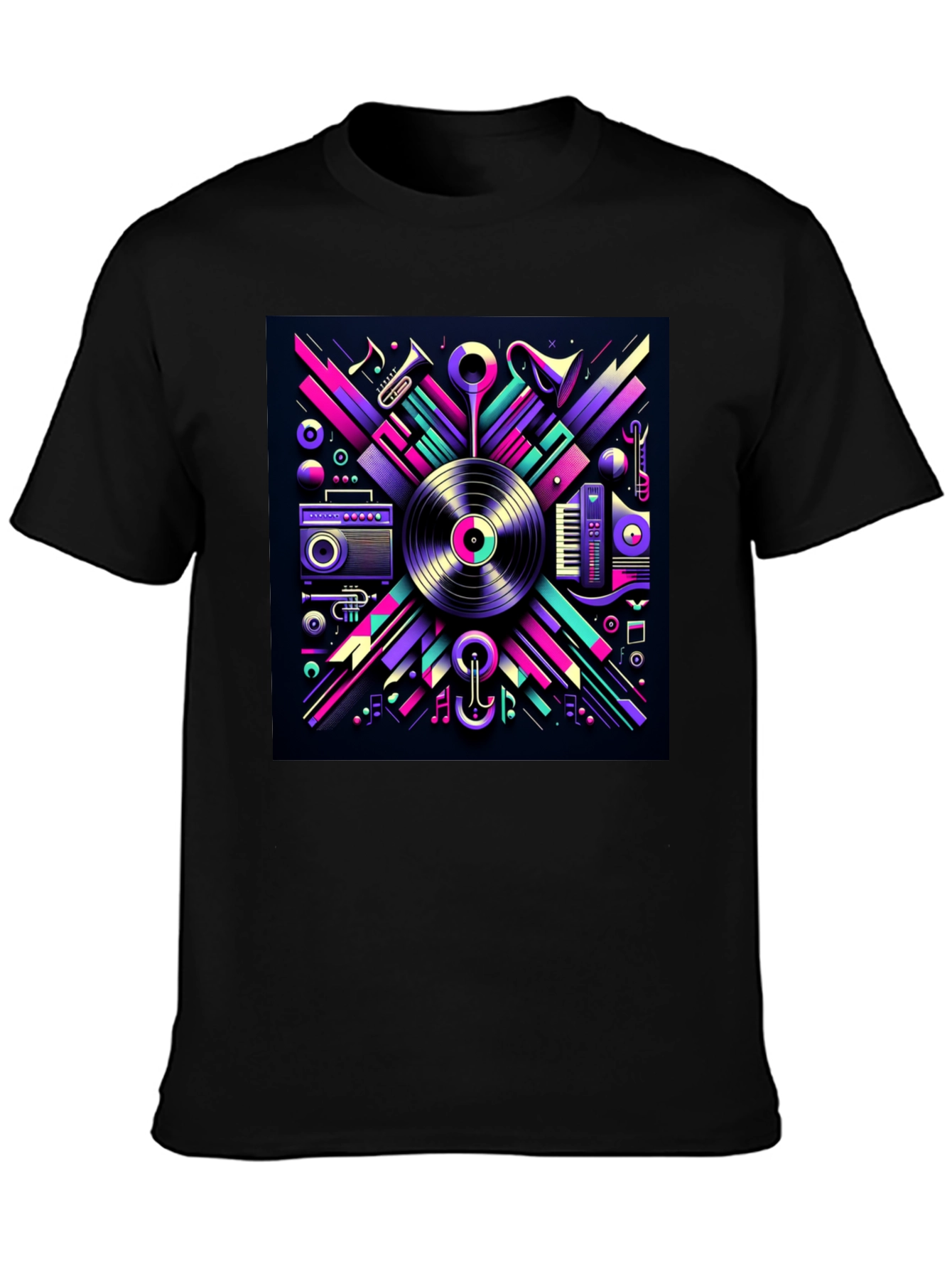 Vibrant Music Art Black T-Shirt