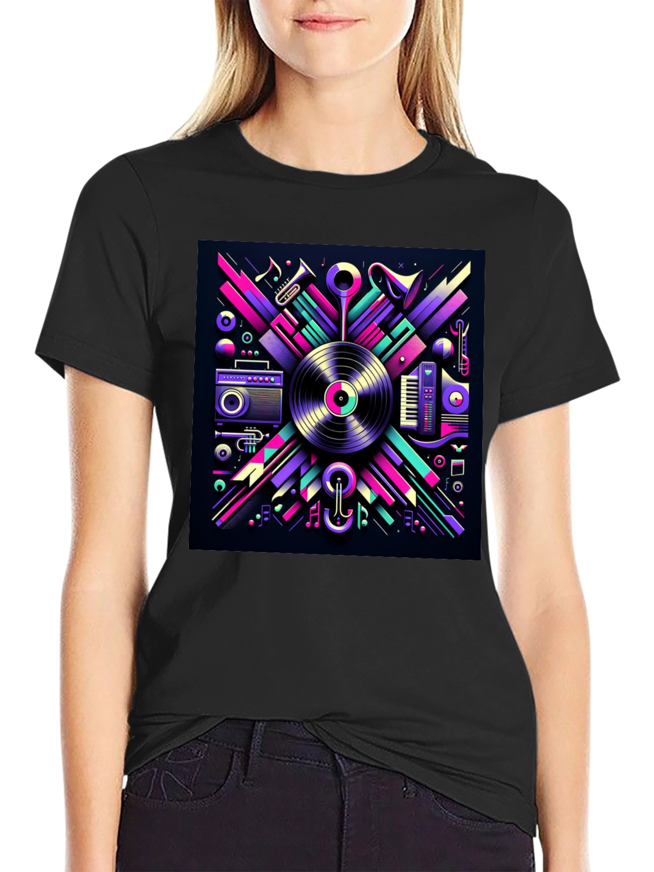 Vibrant Music Art Black T-Shirt
