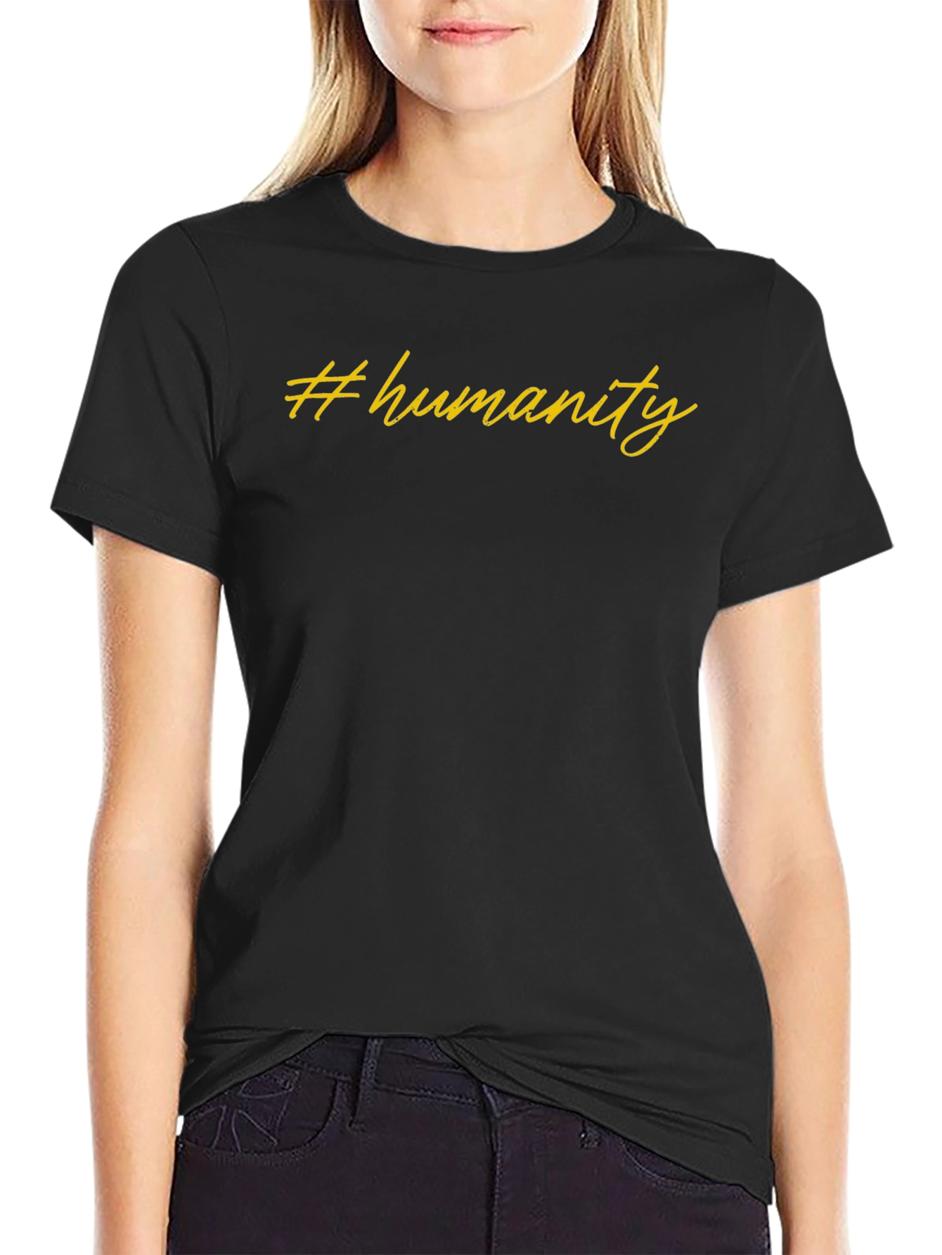 Stylish #humanity Black Cotton T-Shirt