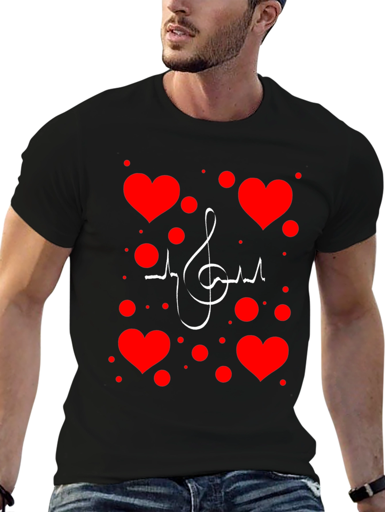 Musical Heartbeat T-Shirt - Black Graphic Print