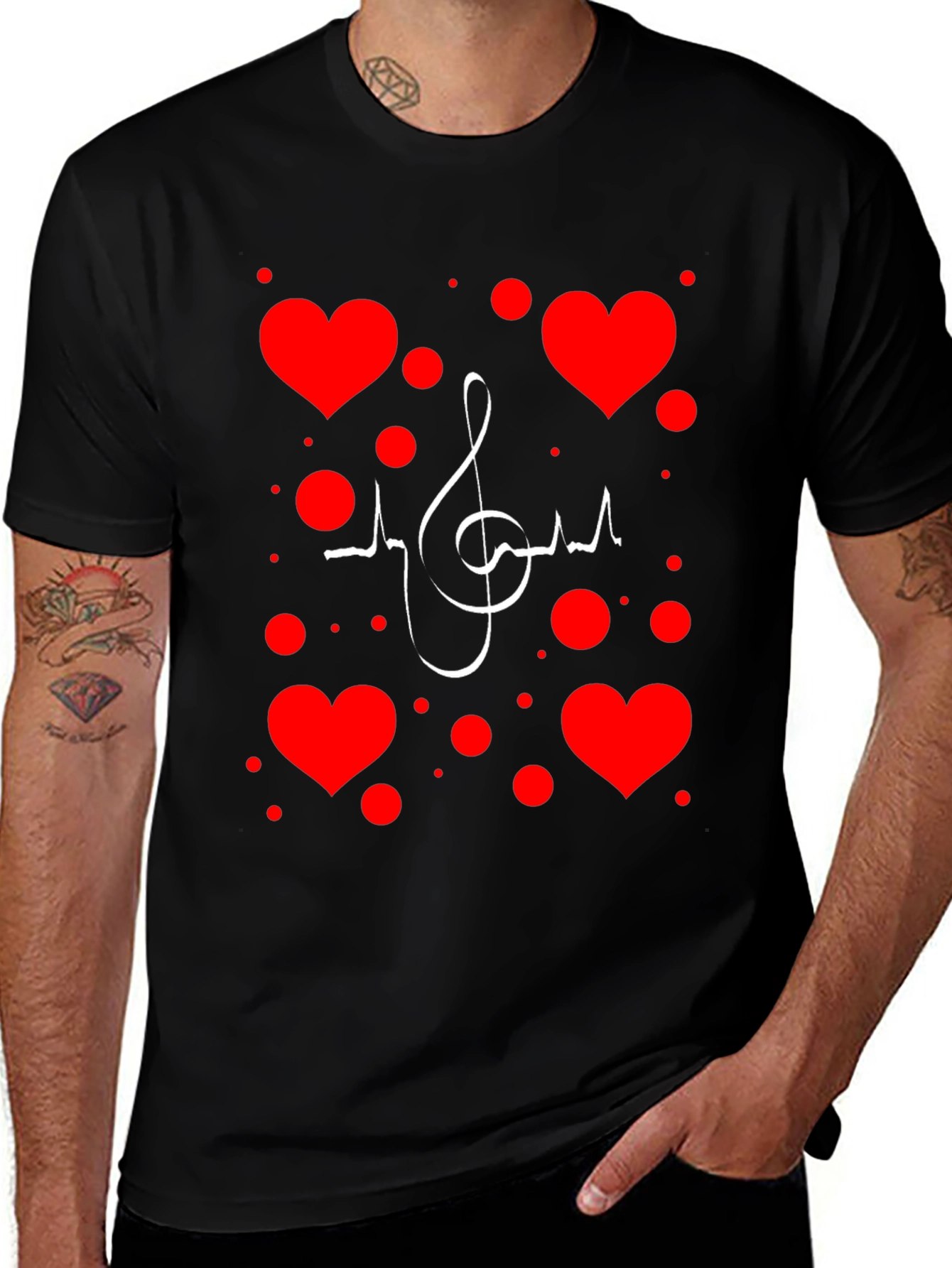 Musical Heartbeat T-Shirt - Black Graphic Print