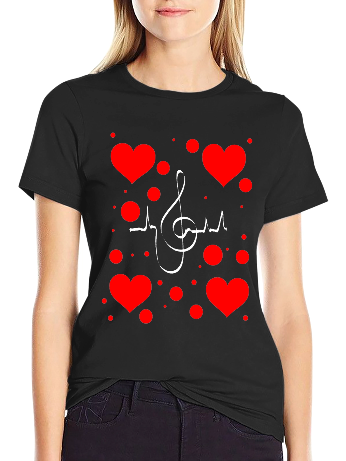 Musical Heartbeat T-Shirt - Black Graphic Print