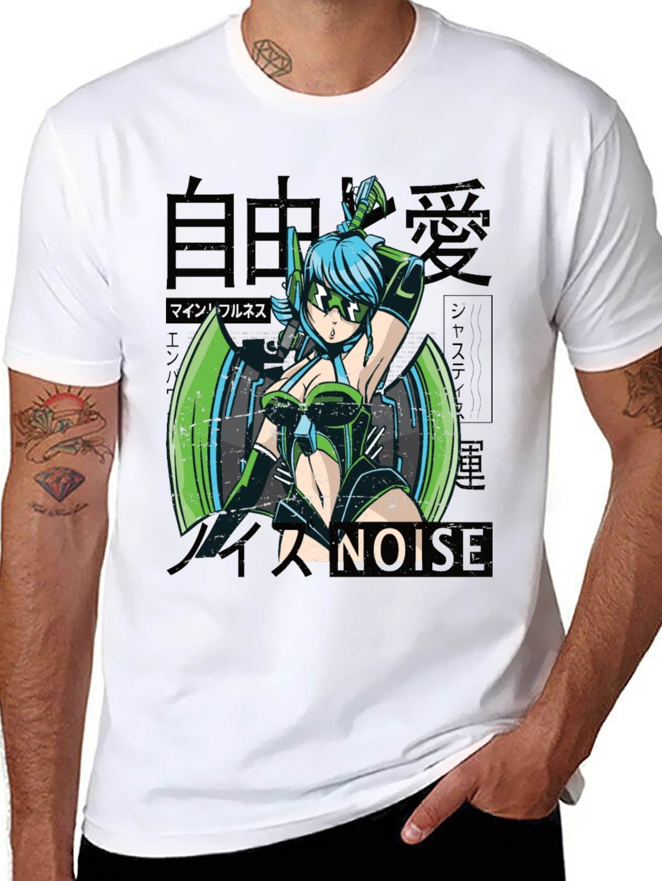 Anime Girl Graphic Tee - Cyberpunk Style
