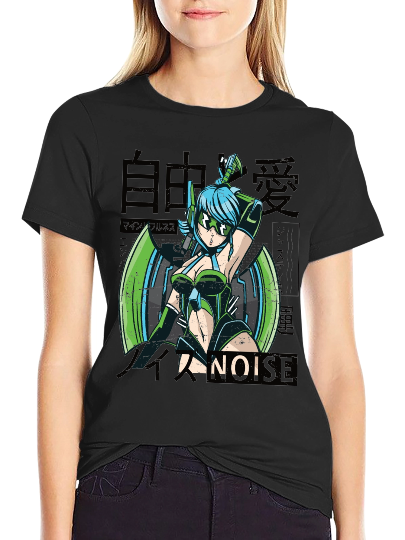 Anime Girl Graphic Tee - Cyberpunk Style