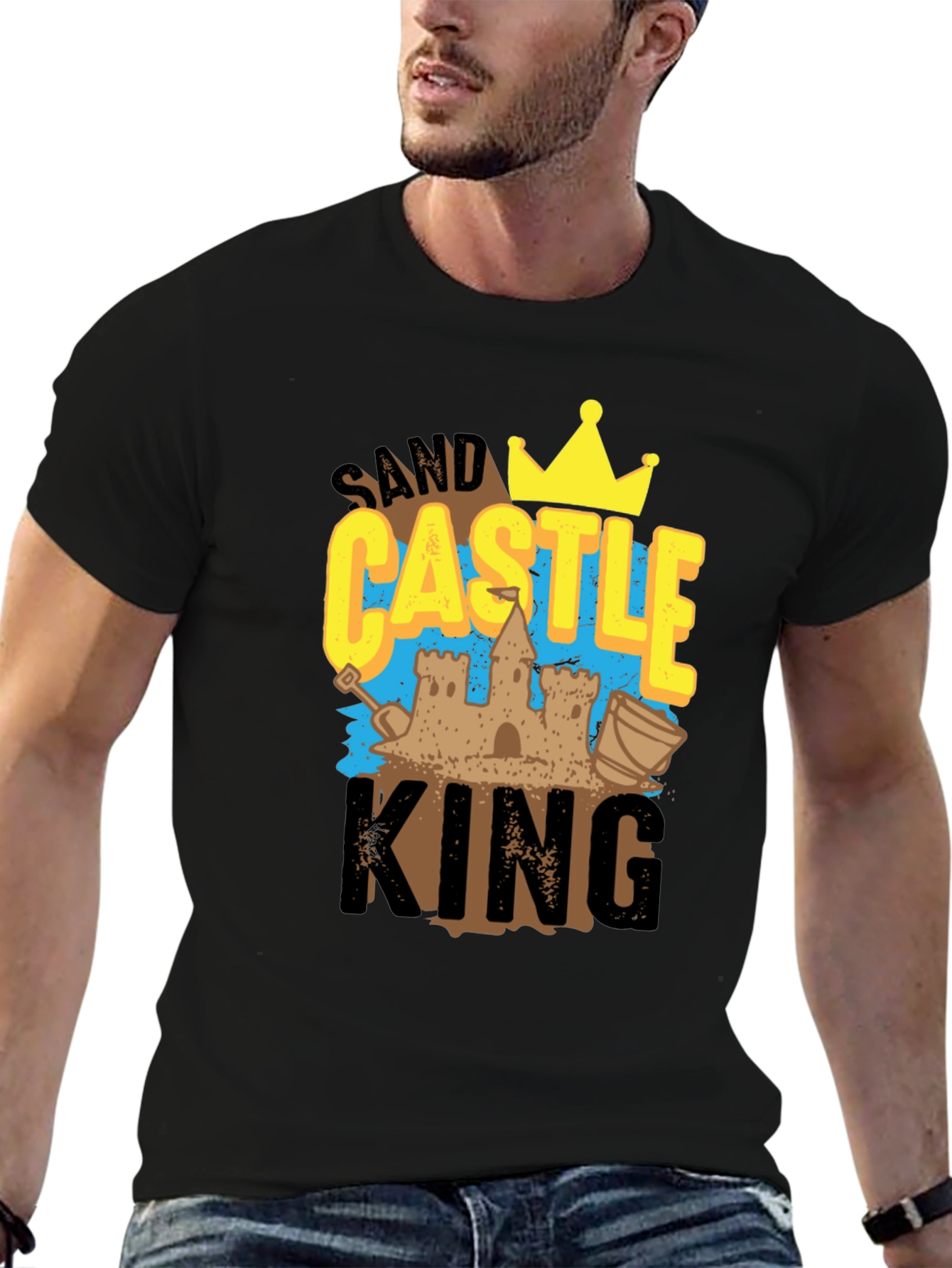 Sand Castle King Graphic Tee - Black Cotton T-Shirt