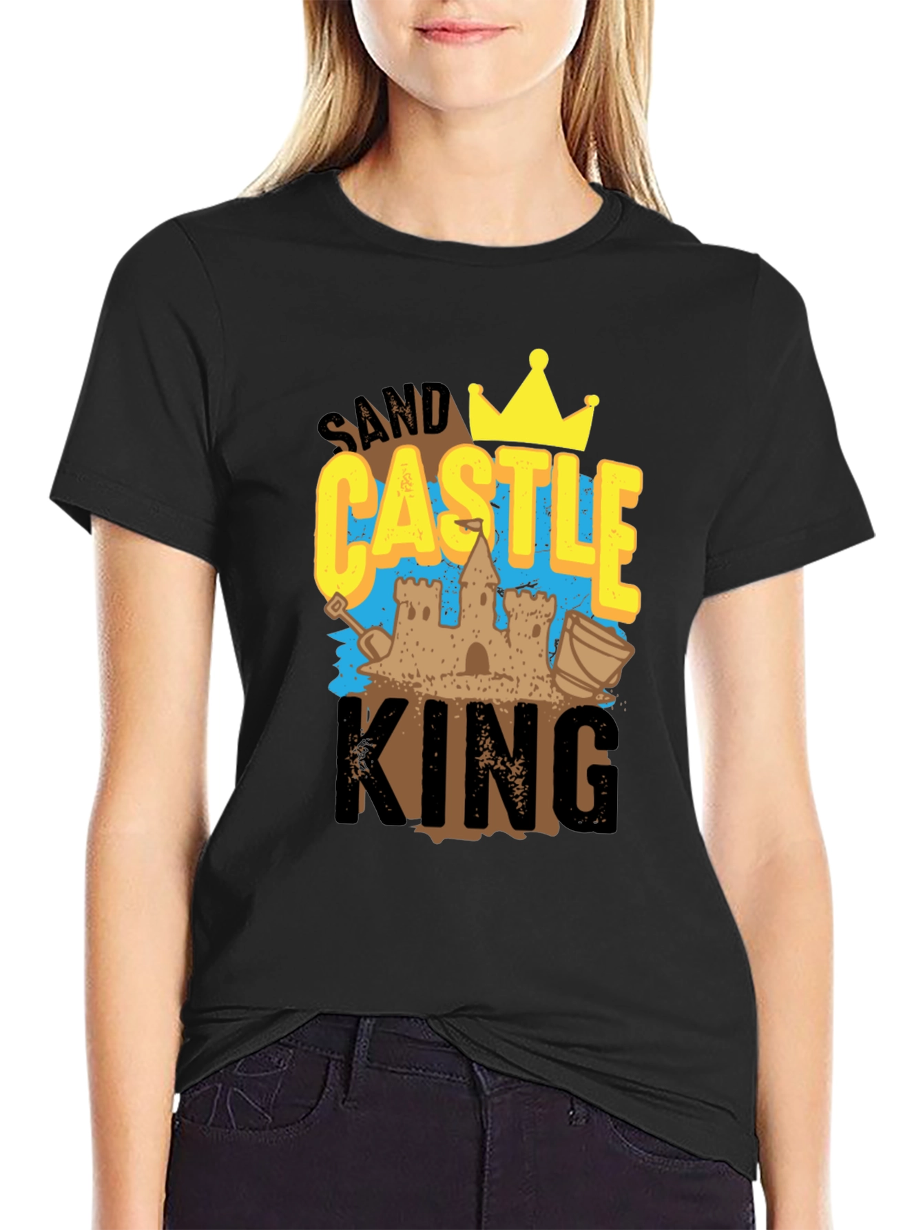 Sand Castle King Graphic Tee - Black Cotton T-Shirt
