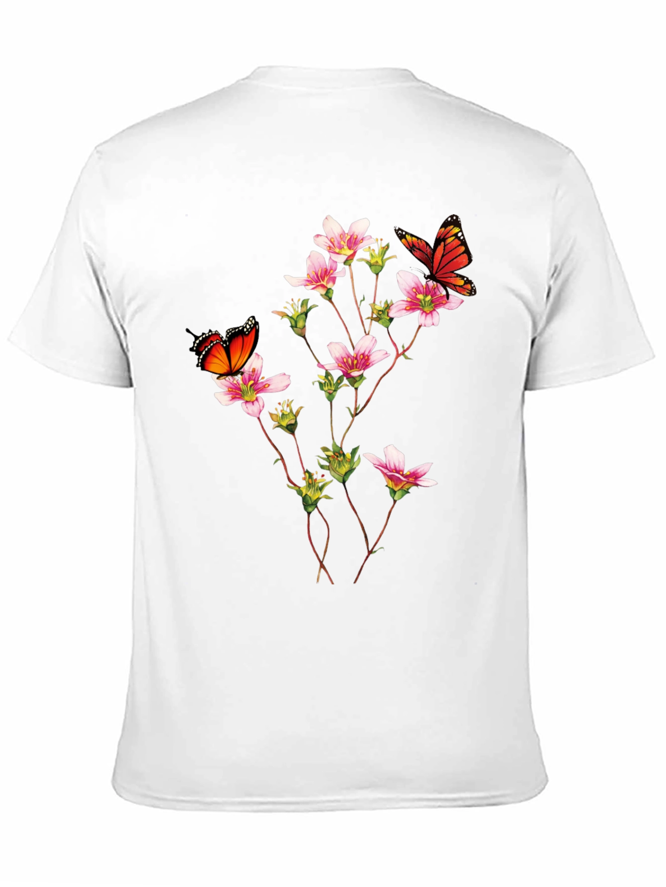 Butterfly & Floral Print Black T-Shirt