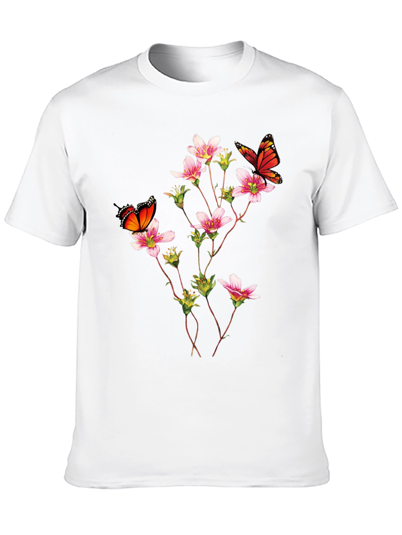 Butterfly & Floral Print Black T-Shirt