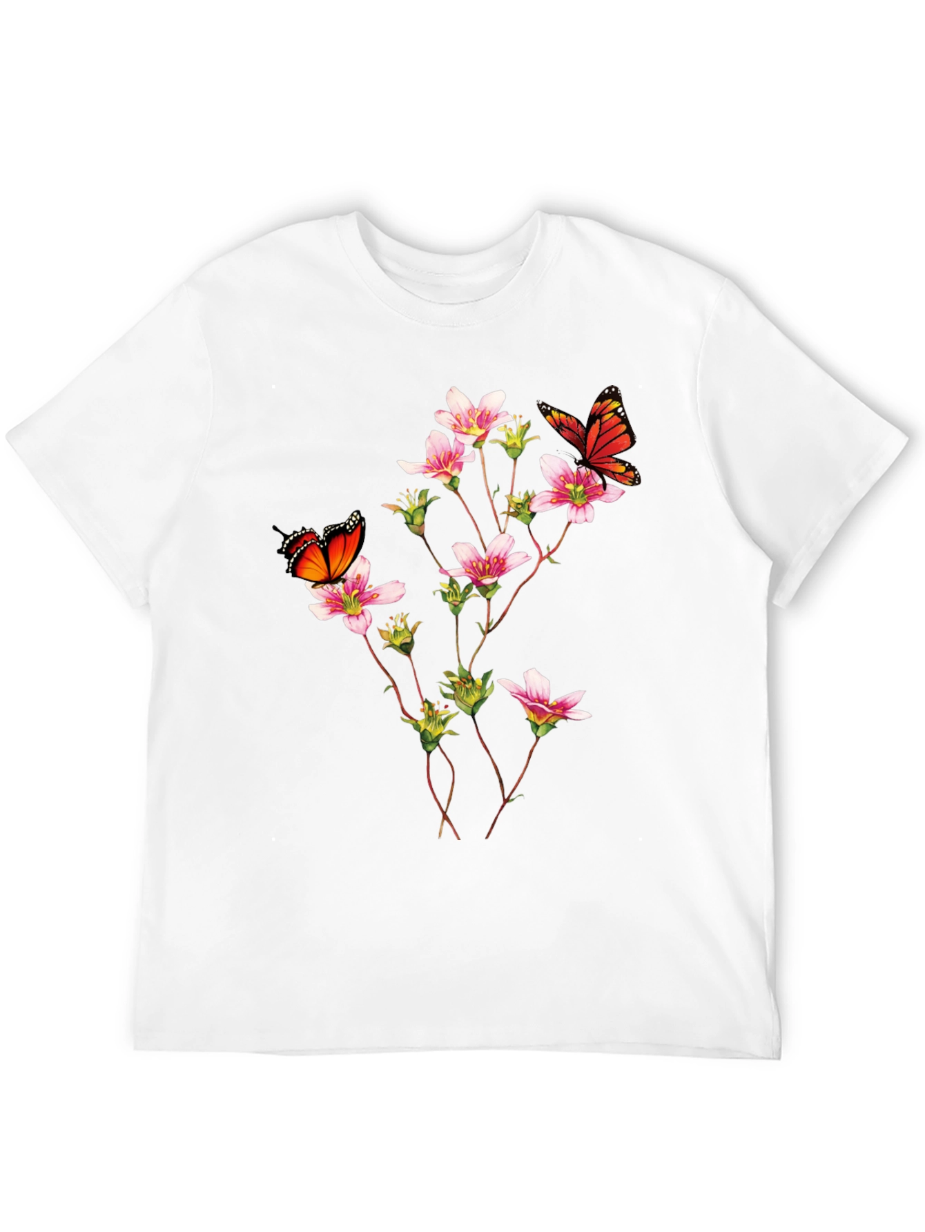 Butterfly & Floral Print Black T-Shirt