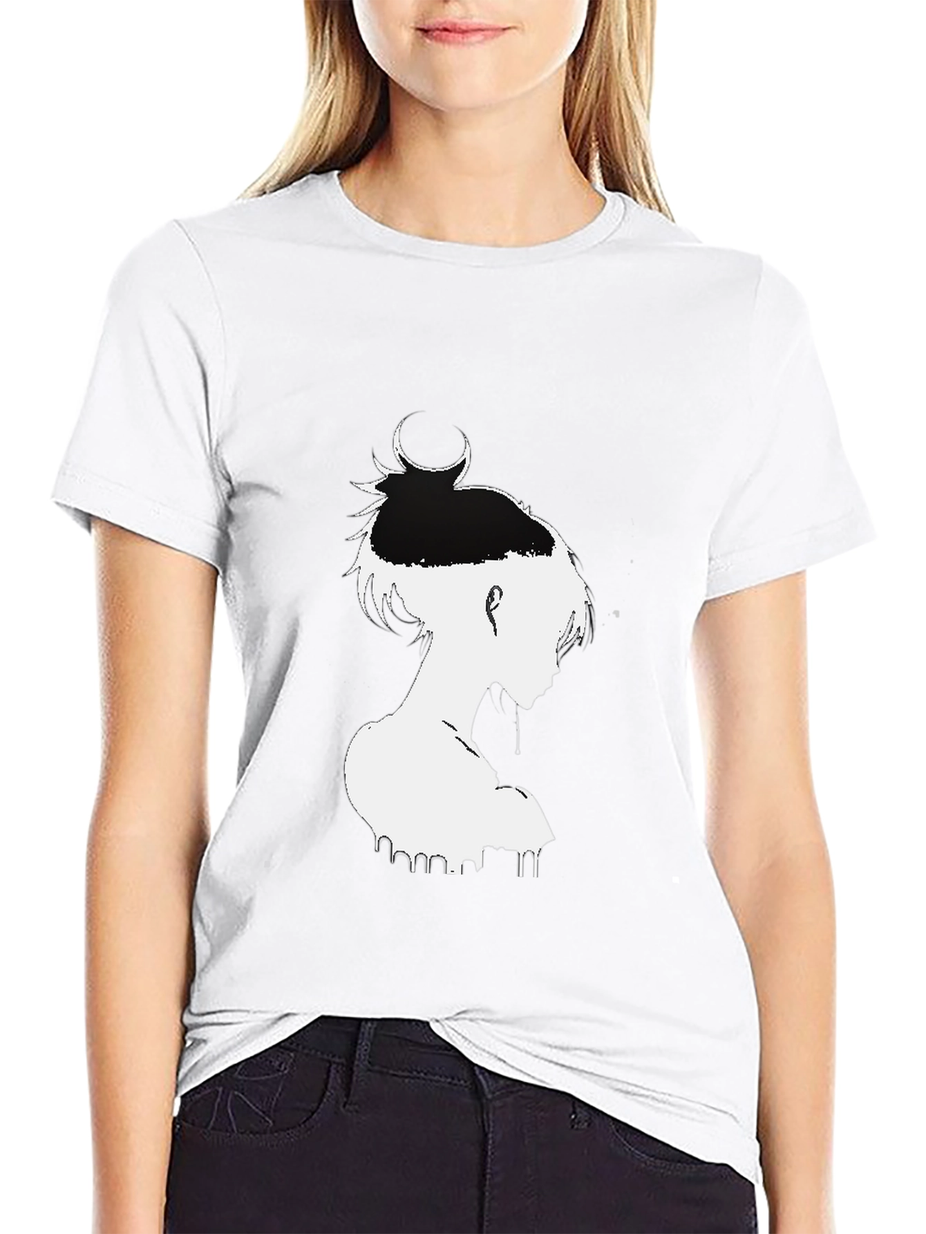 Black T-Shirt with White Anime Graphic