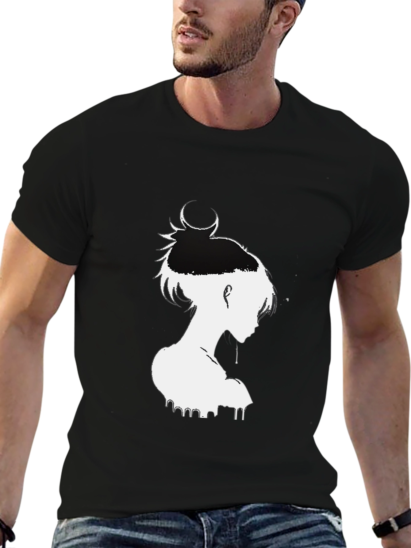 Black T-Shirt with White Anime Graphic