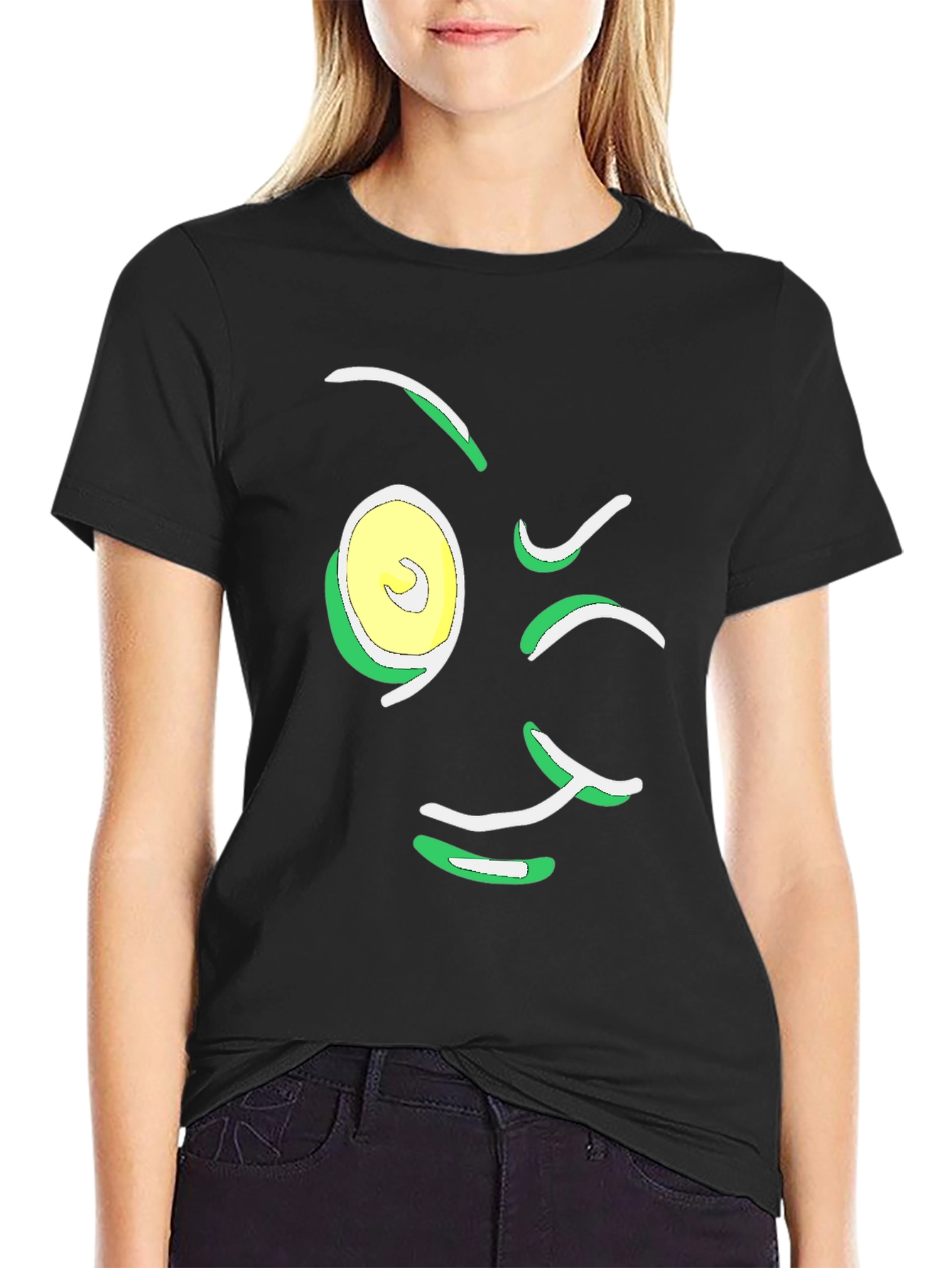 Winking Face Graphic Tee - Black Cotton