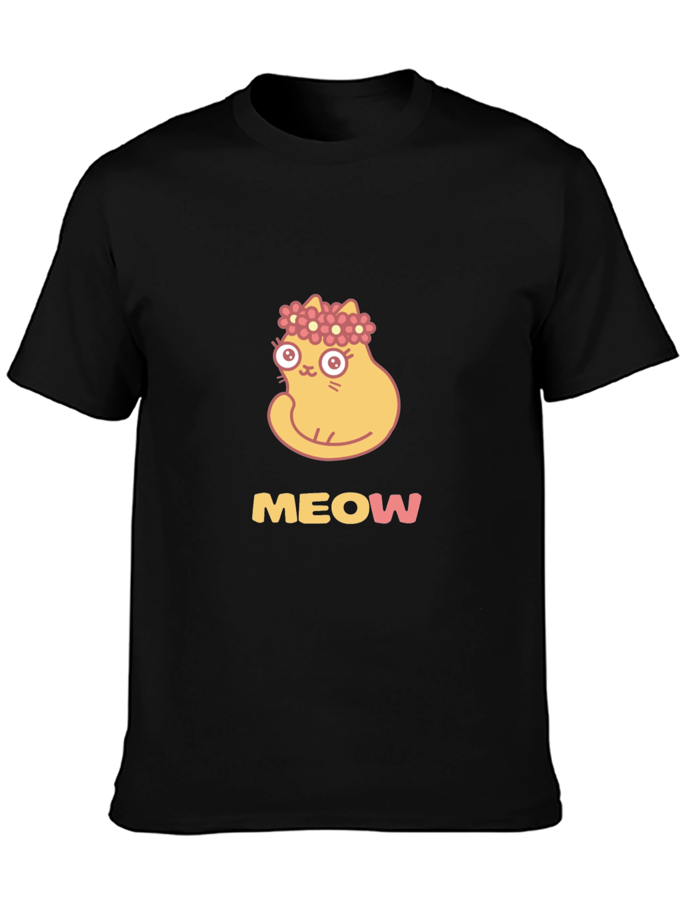 Cute Cat Flower Crown Black T-Shirt