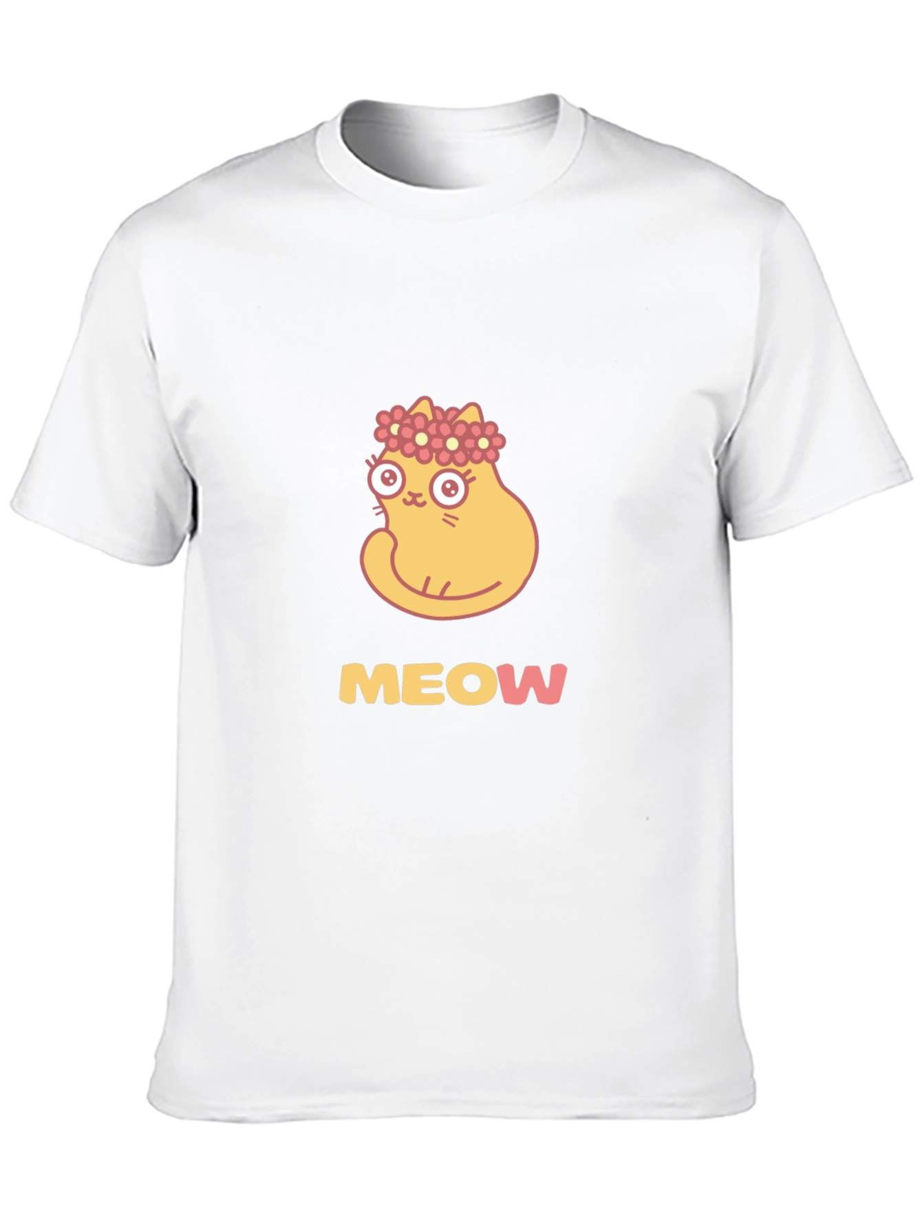 Cute Cat Flower Crown Black T-Shirt