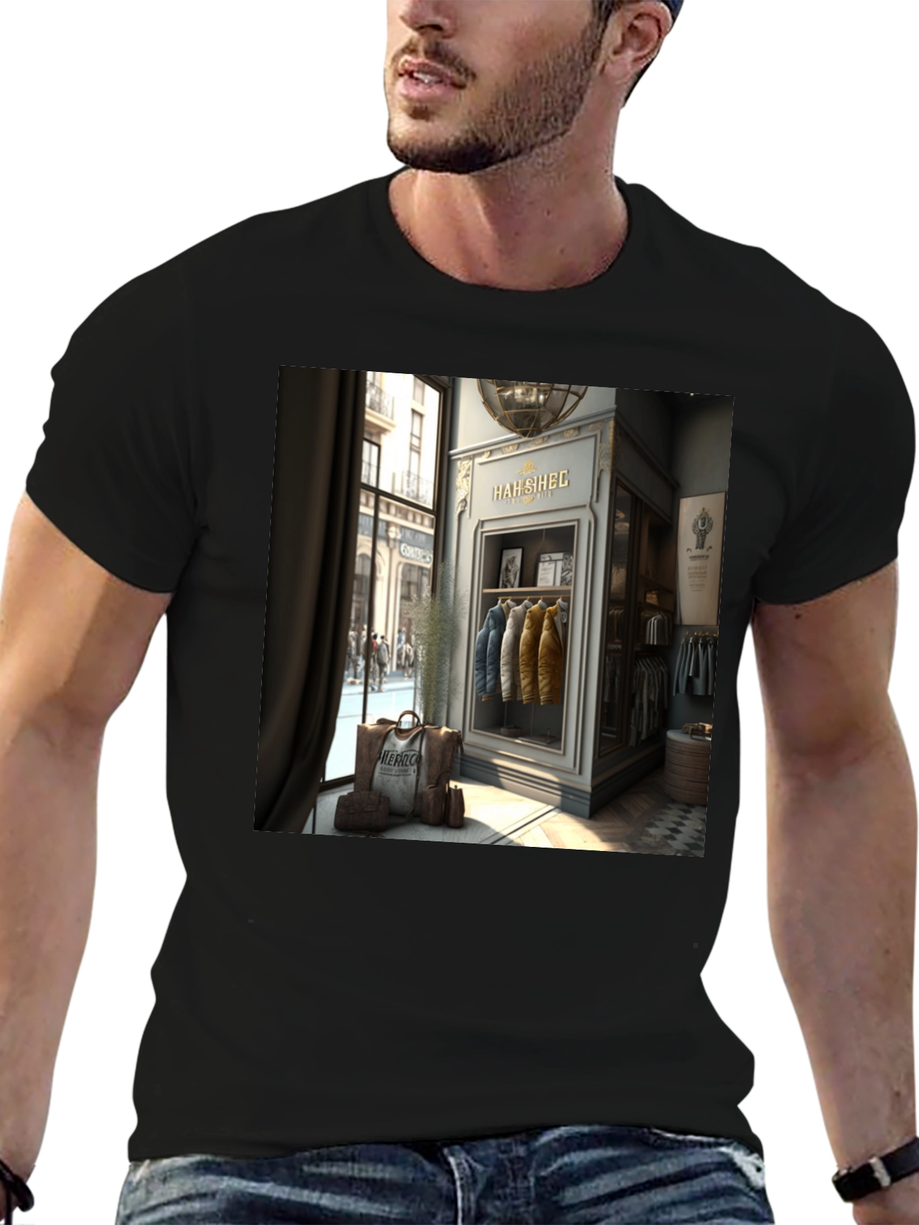 Stylish T-Shirt with HAH SIHEC Shop Print