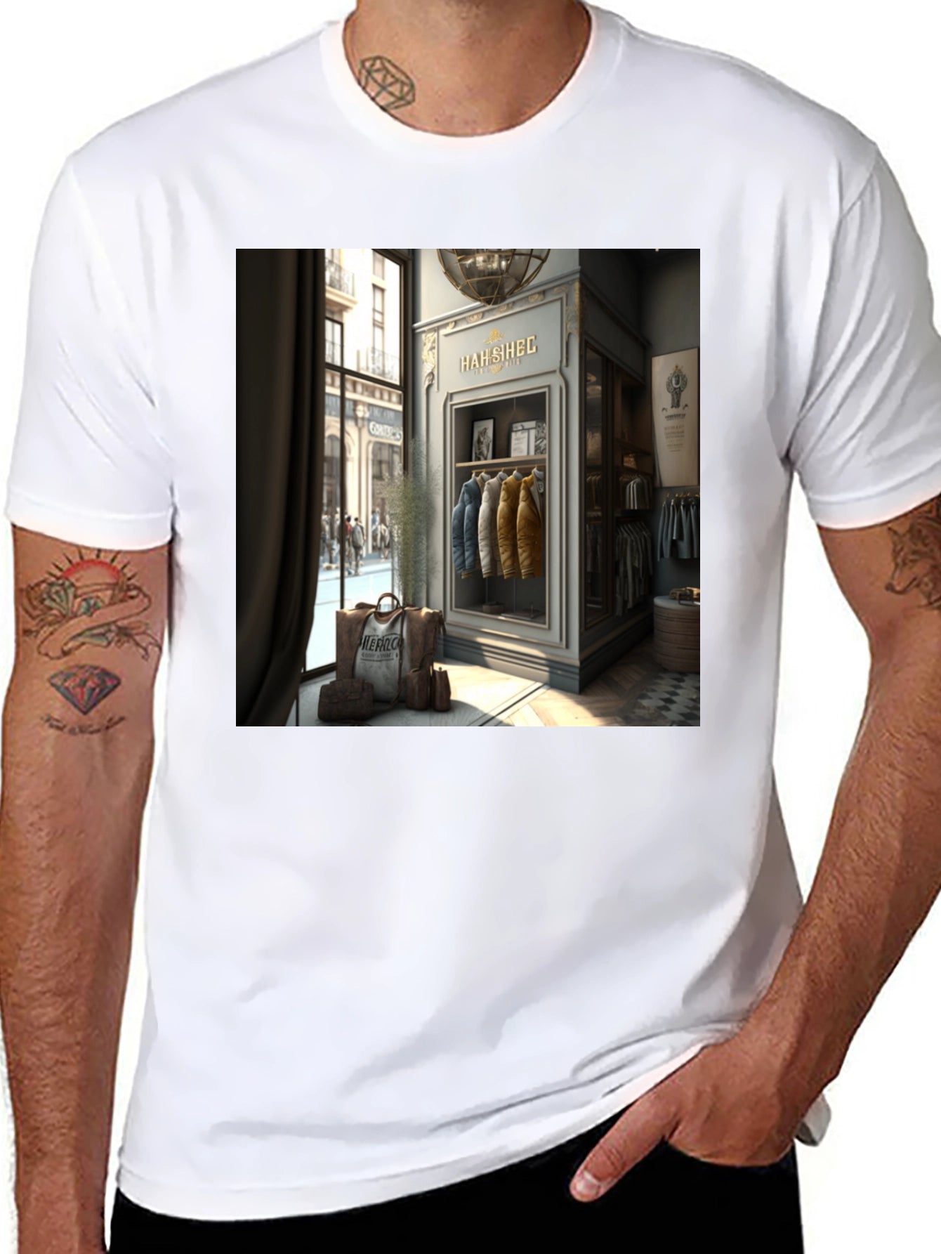 Stylish T-Shirt with HAH SIHEC Shop Print
