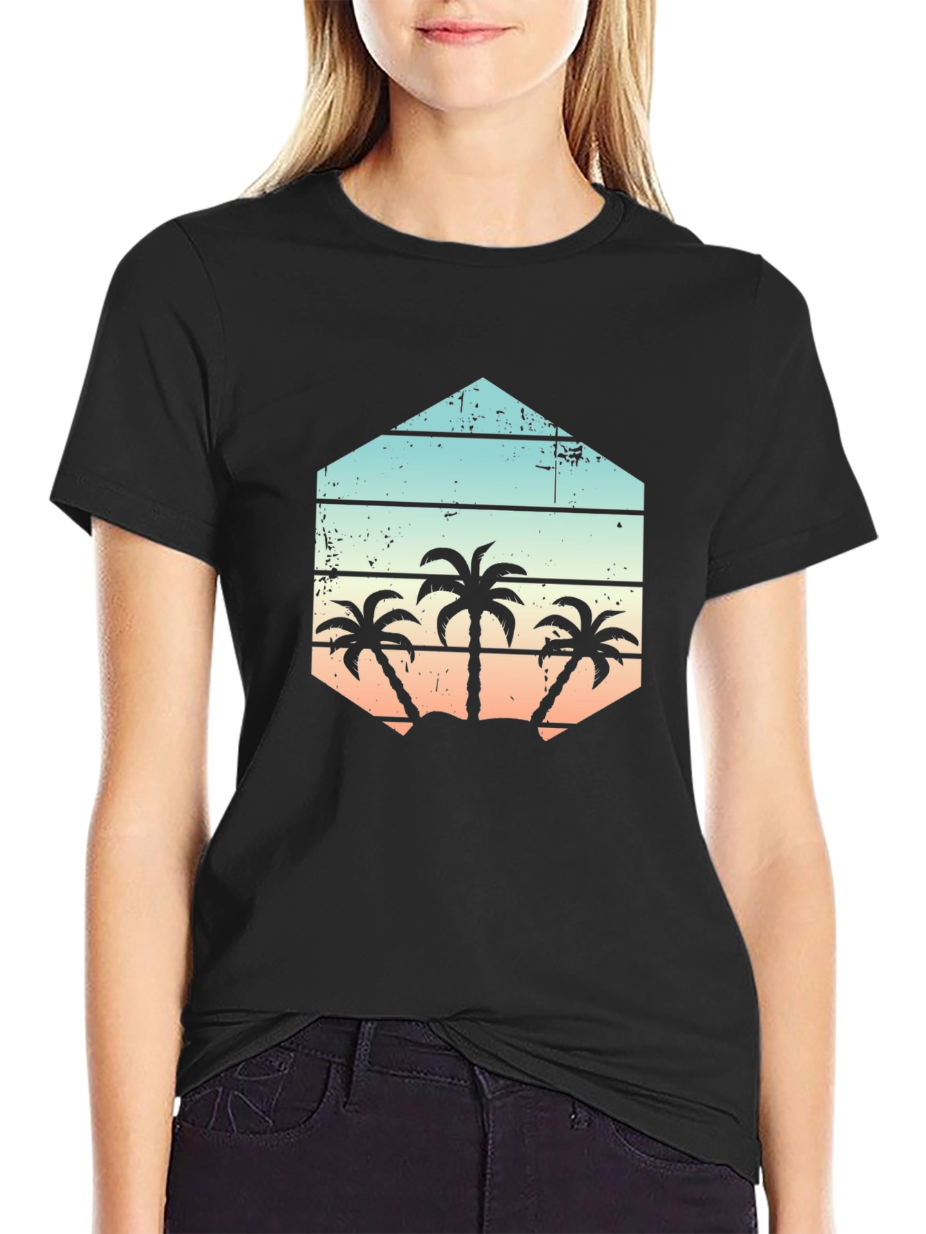 Retro Palm Tree Graphic Tee - Black