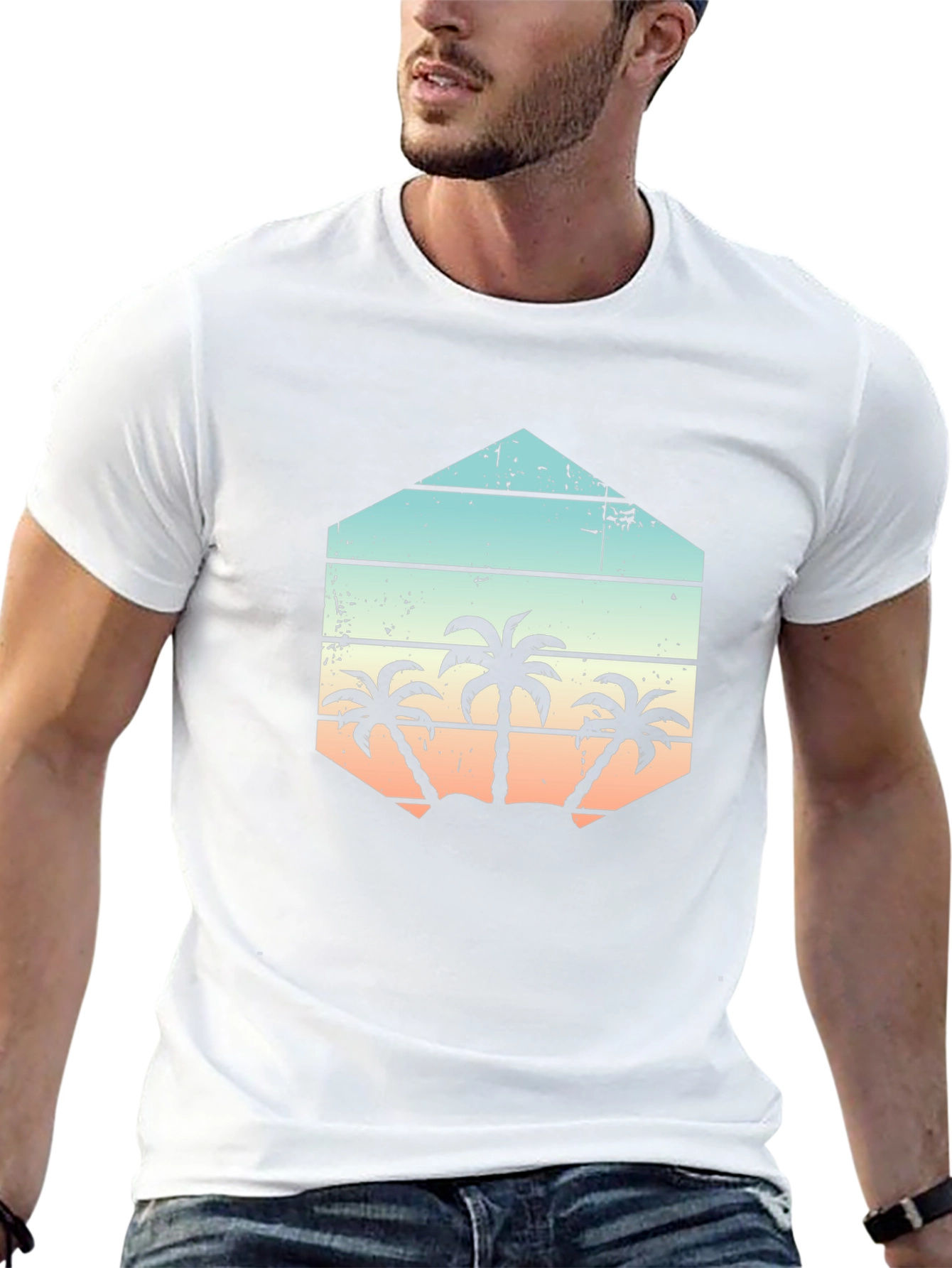 Retro Palm Tree Graphic Tee - Black