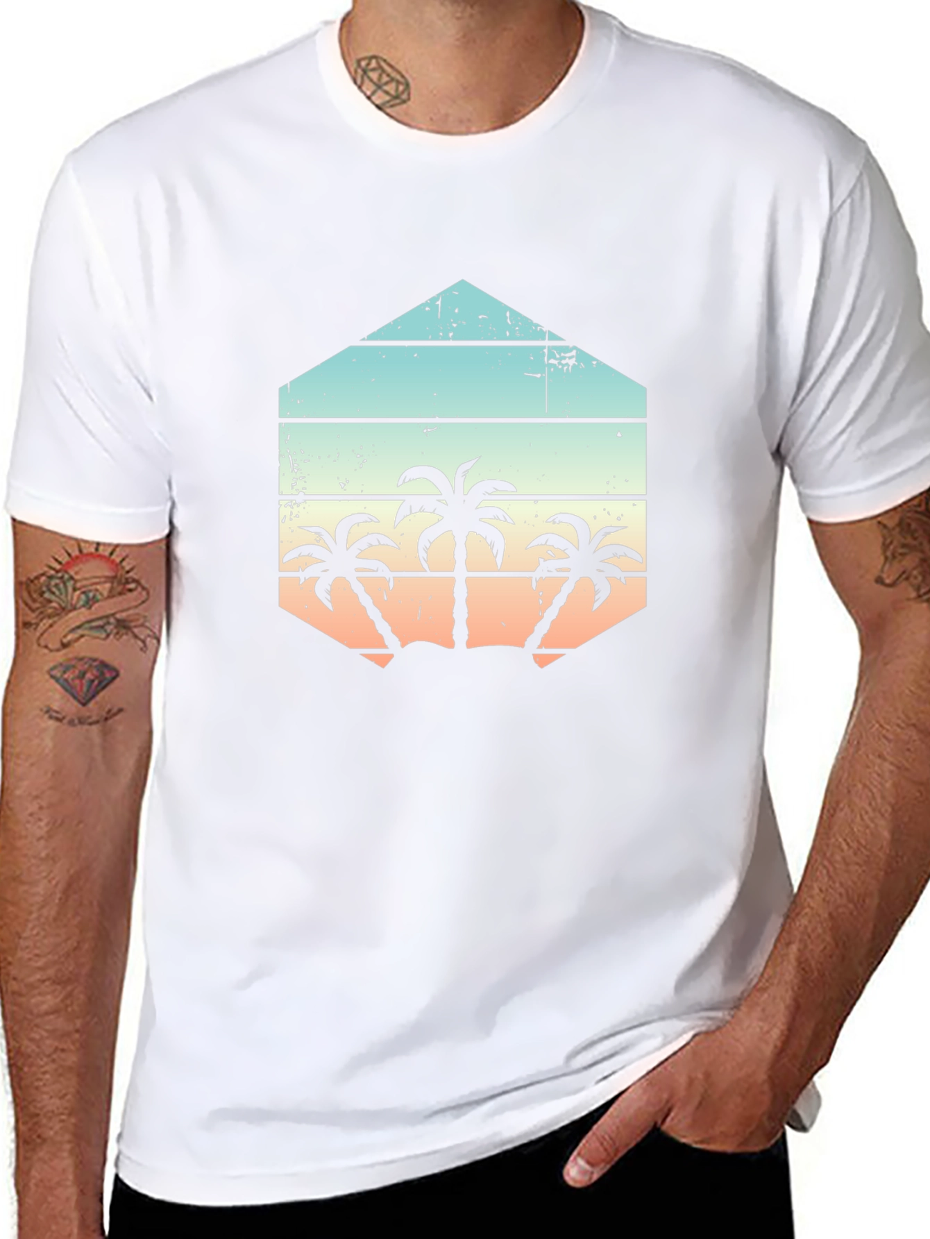 Retro Palm Tree Graphic Tee - Black