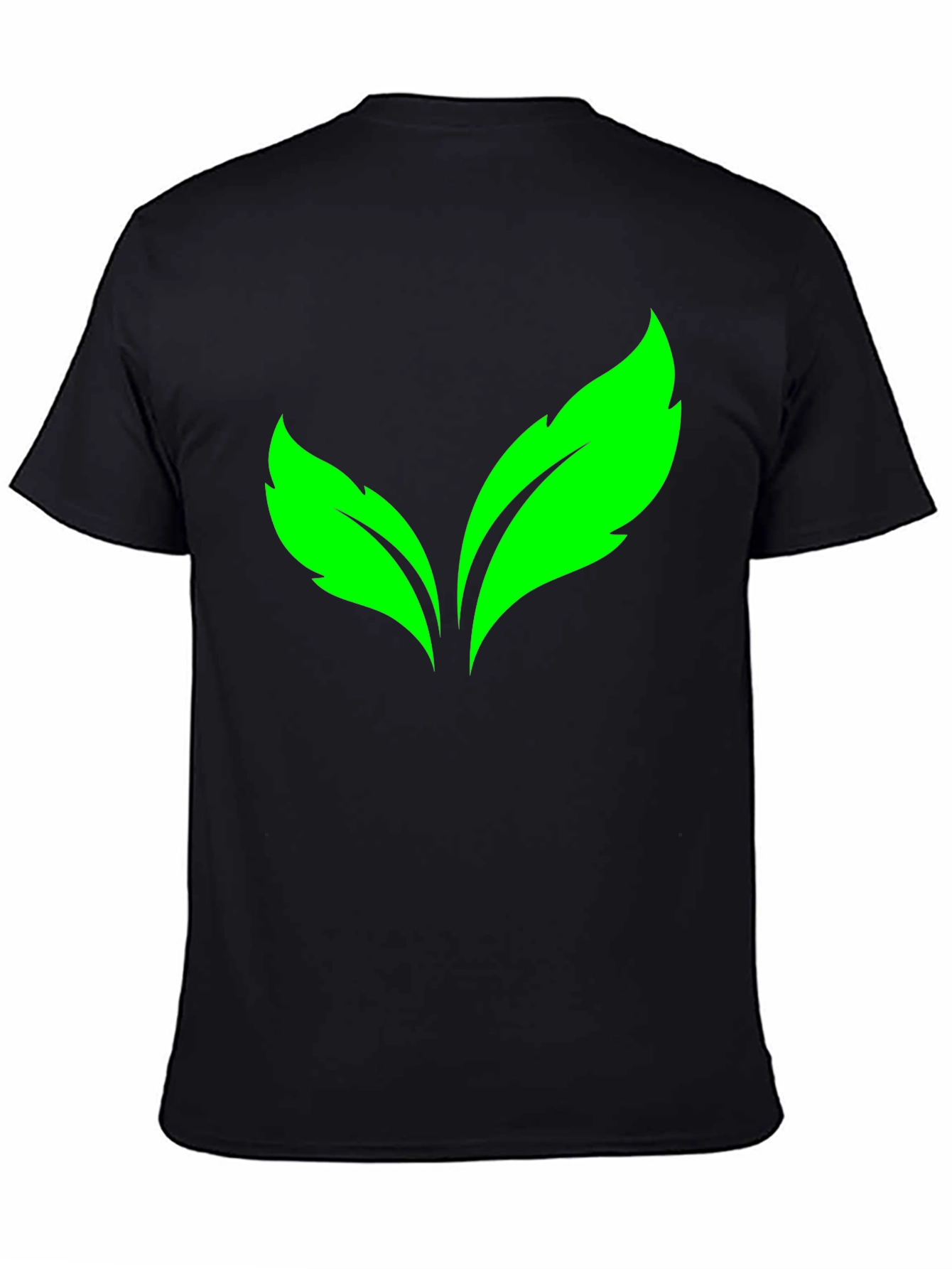 Green Leaves Graphic Print Black T-Shirt