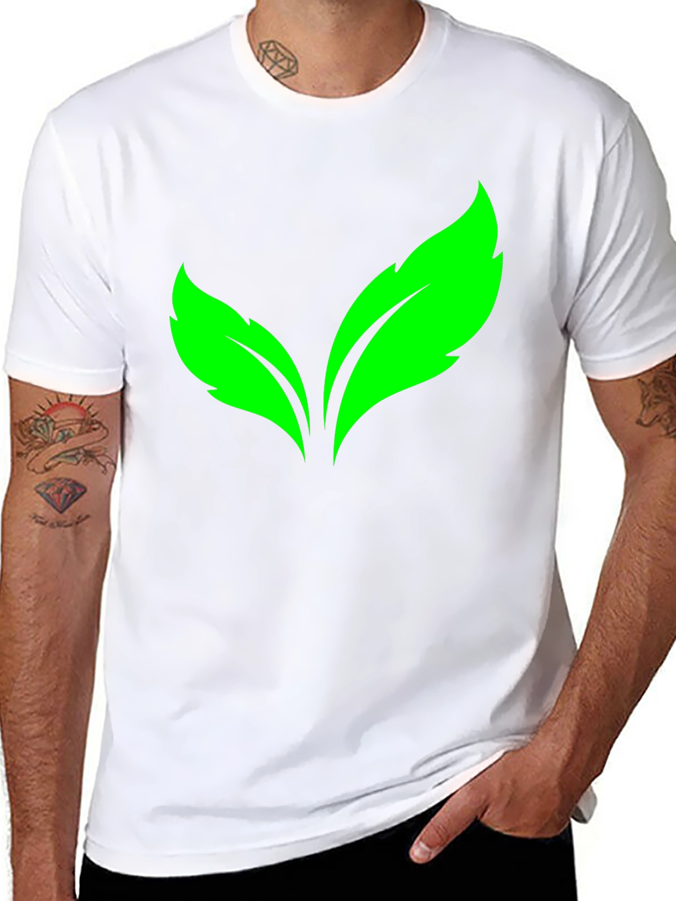 Green Leaves Graphic Print Black T-Shirt