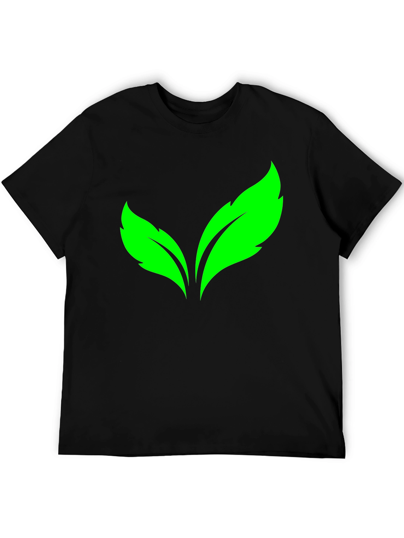 Green Leaves Graphic Print Black T-Shirt