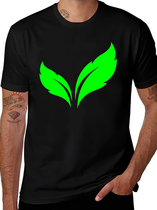 Green Leaves Graphic Print Black T-Shirt