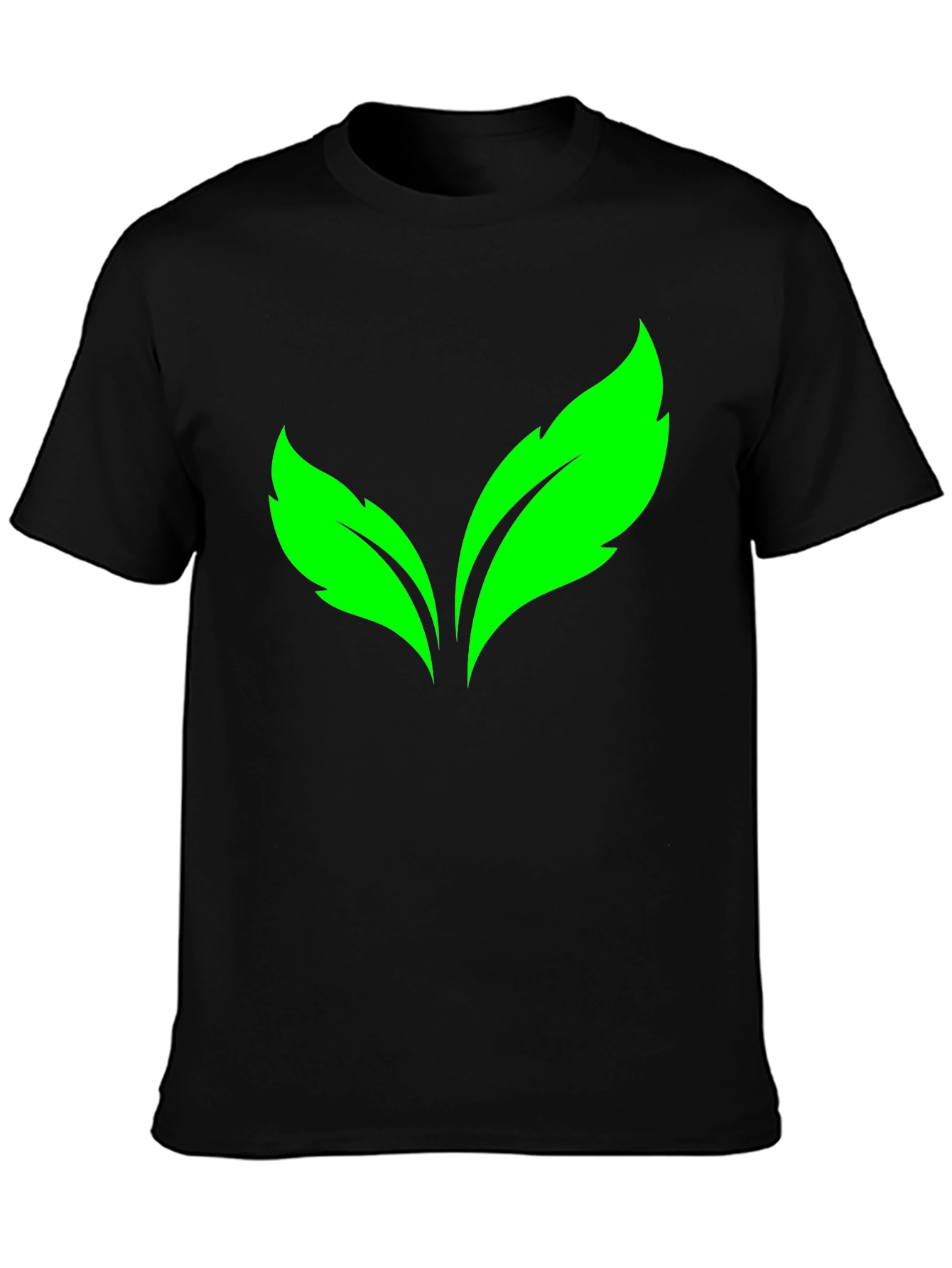 Green Leaves Graphic Print Black T-Shirt