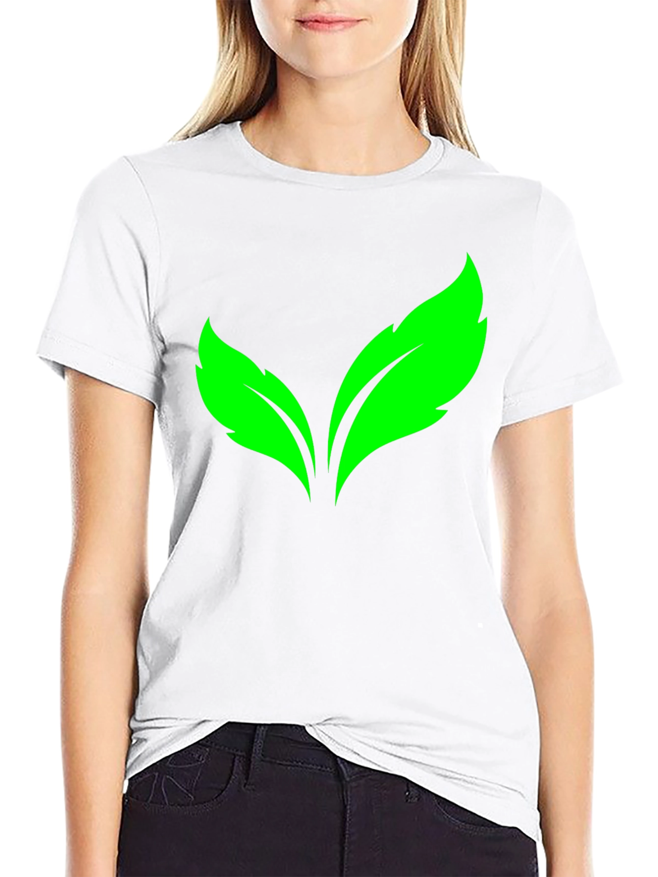 Green Leaves Graphic Print Black T-Shirt