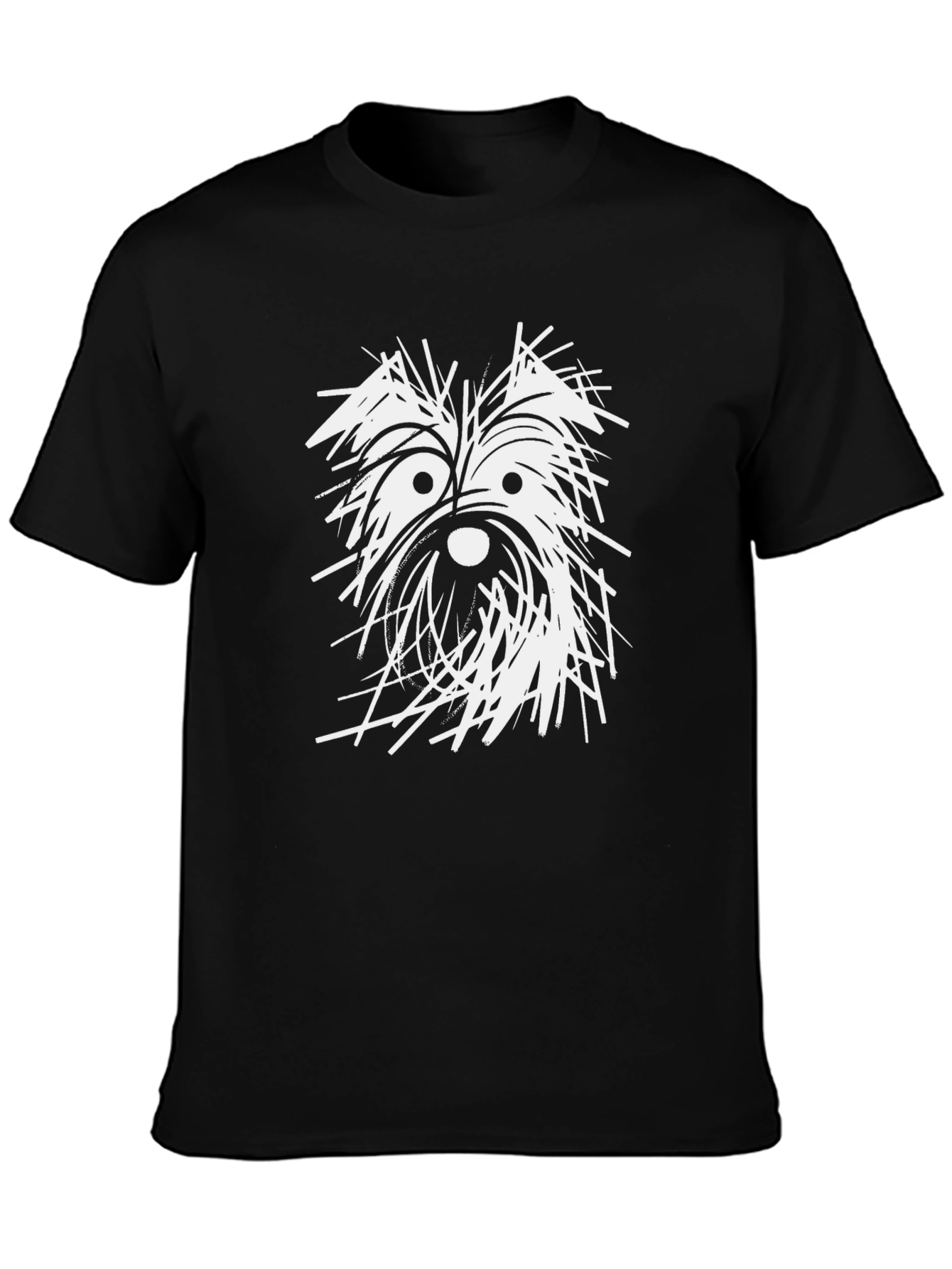 Dog Sketch Graphic Tee - Black Cotton T-Shirt