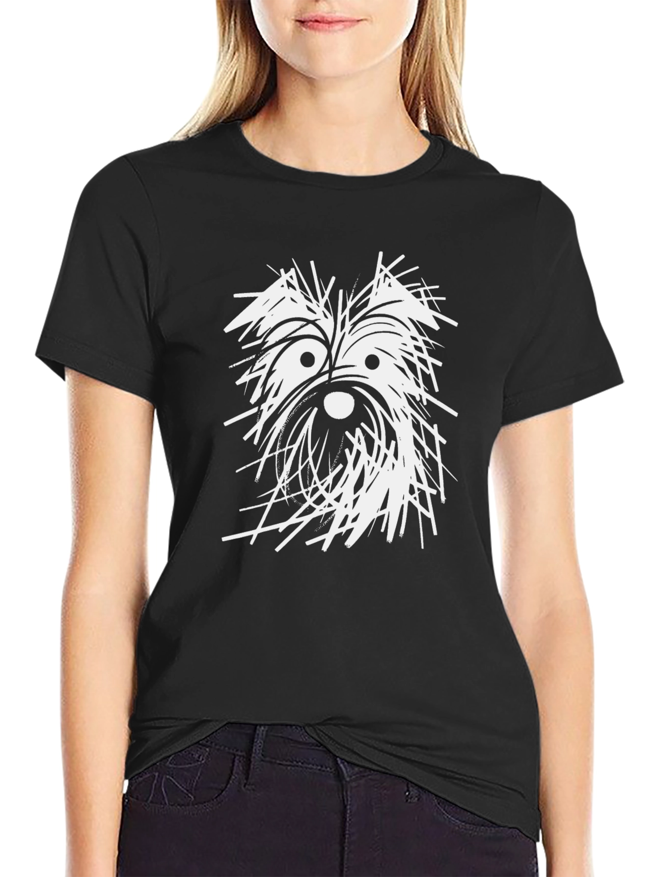 Dog Sketch Graphic Tee - Black Cotton T-Shirt