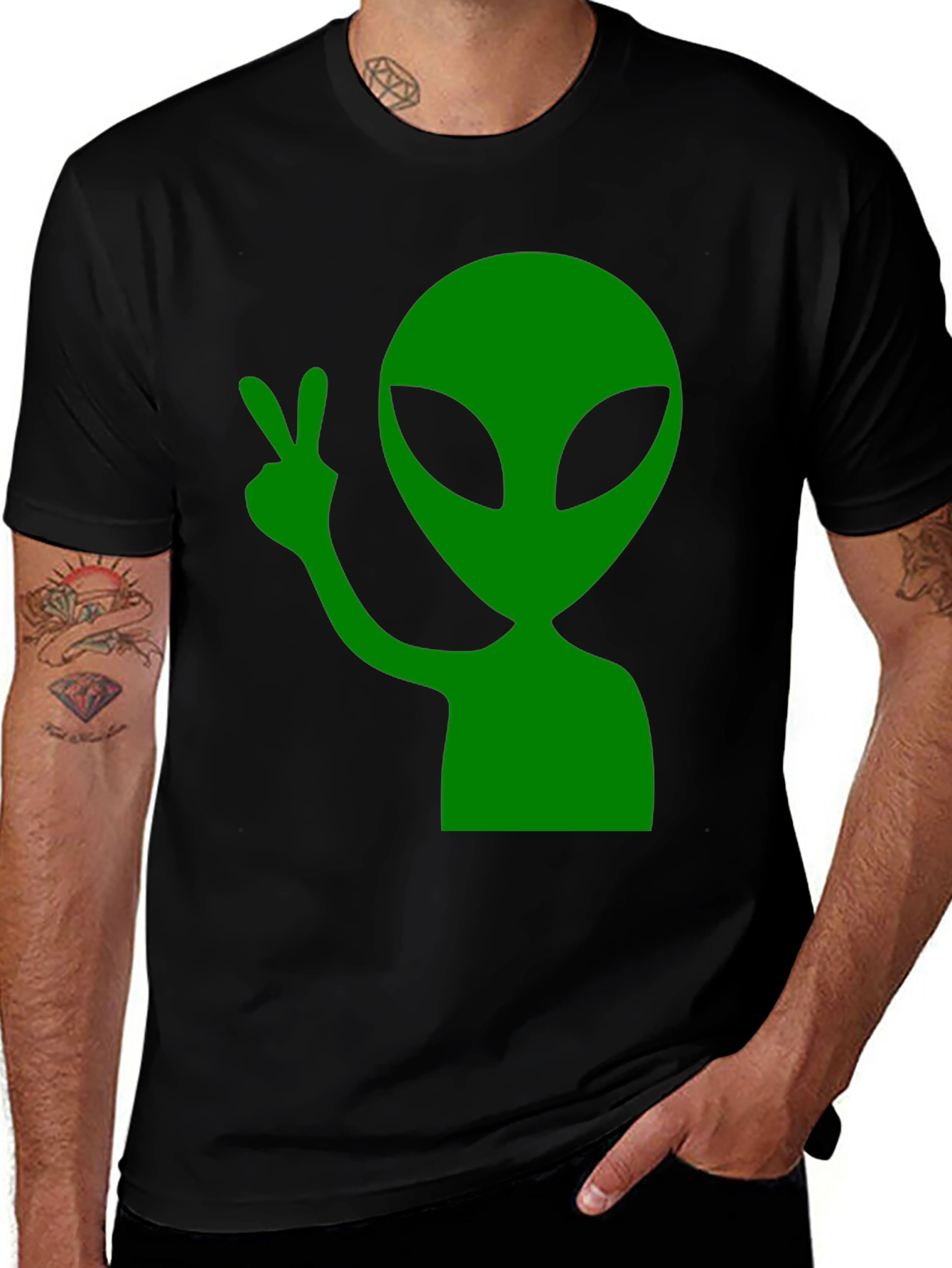 Alien Peace Sign Graphic T-Shirt