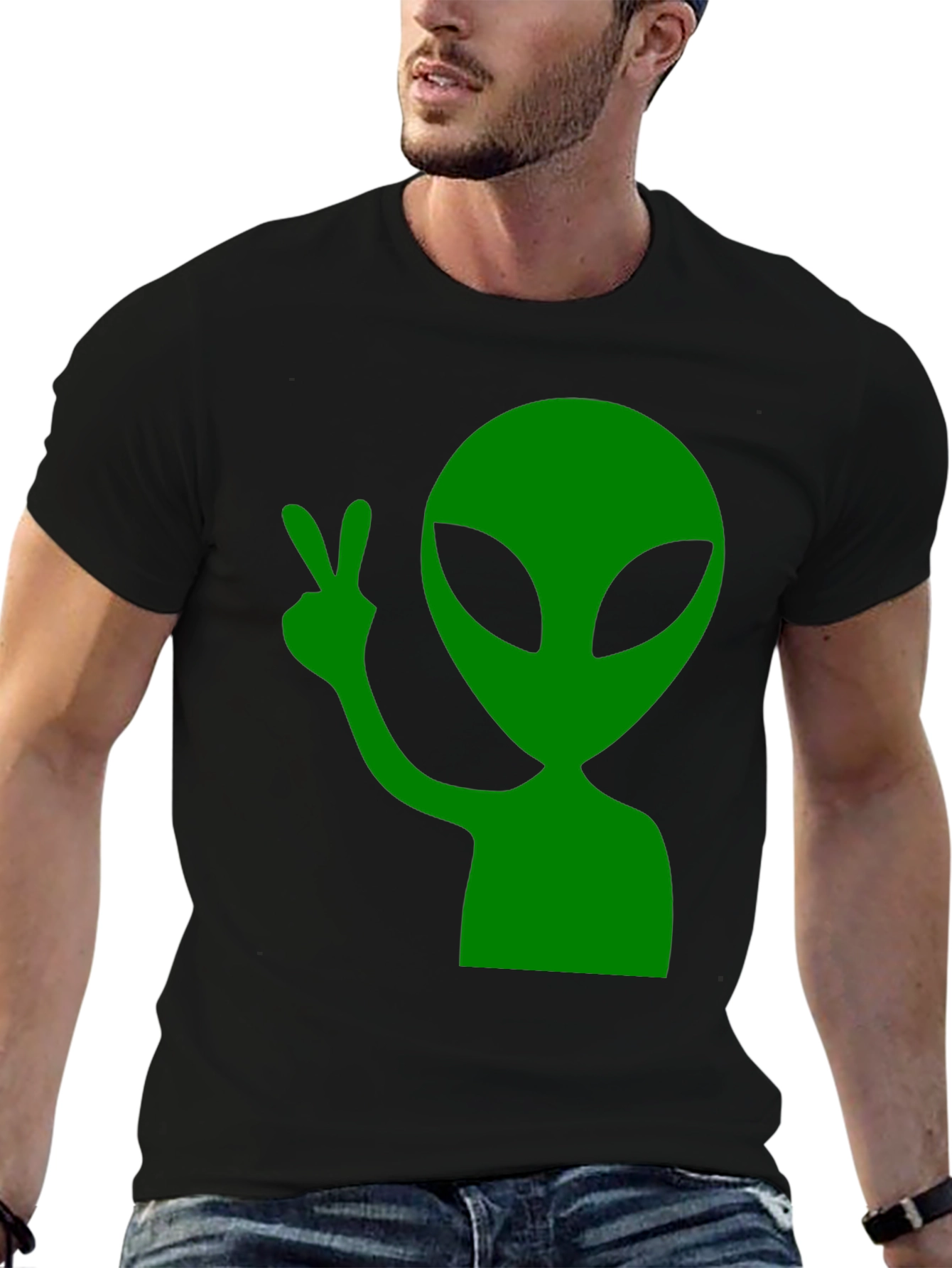 Alien Peace Sign Graphic T-Shirt