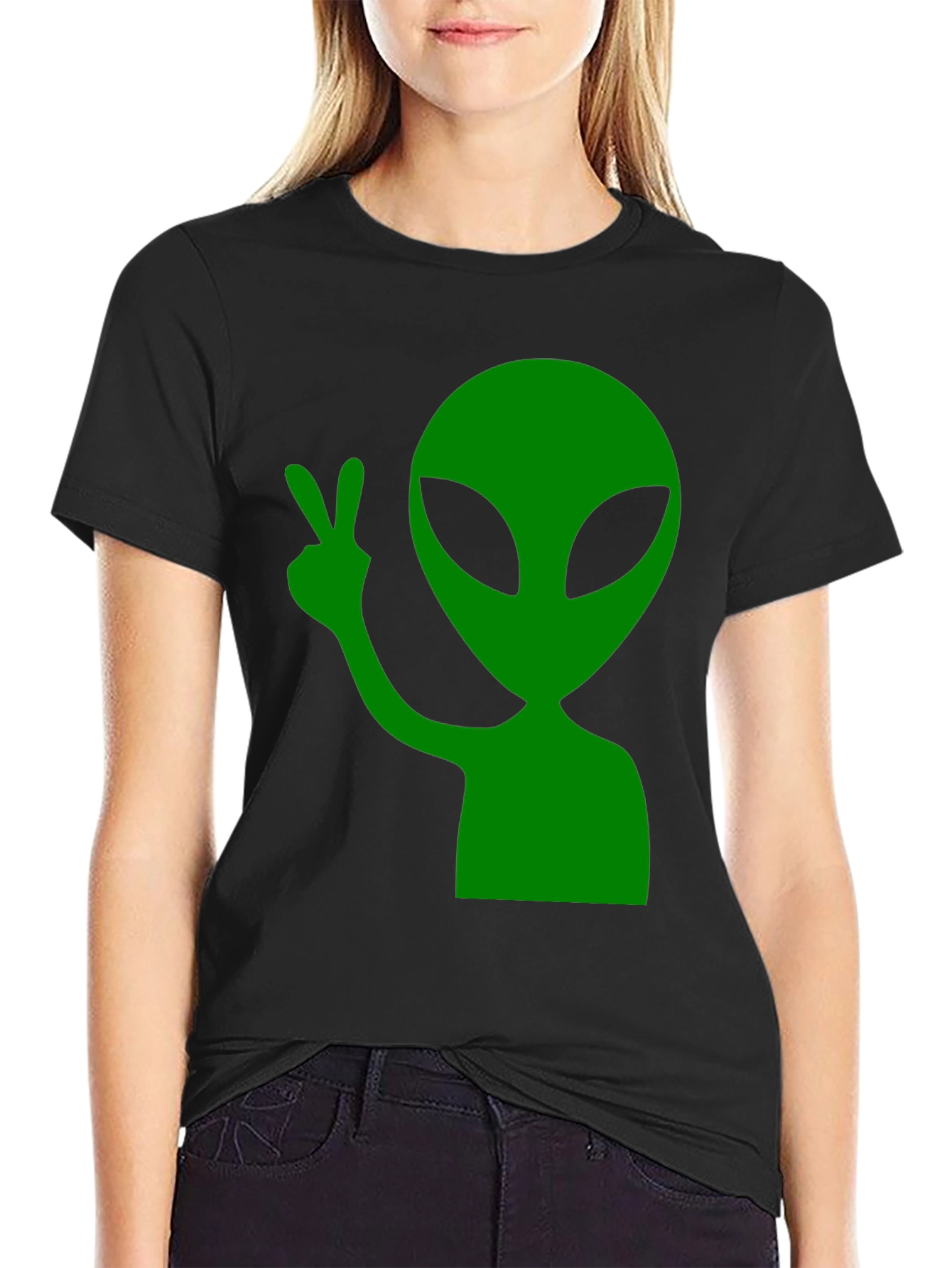Alien Peace Sign Graphic T-Shirt