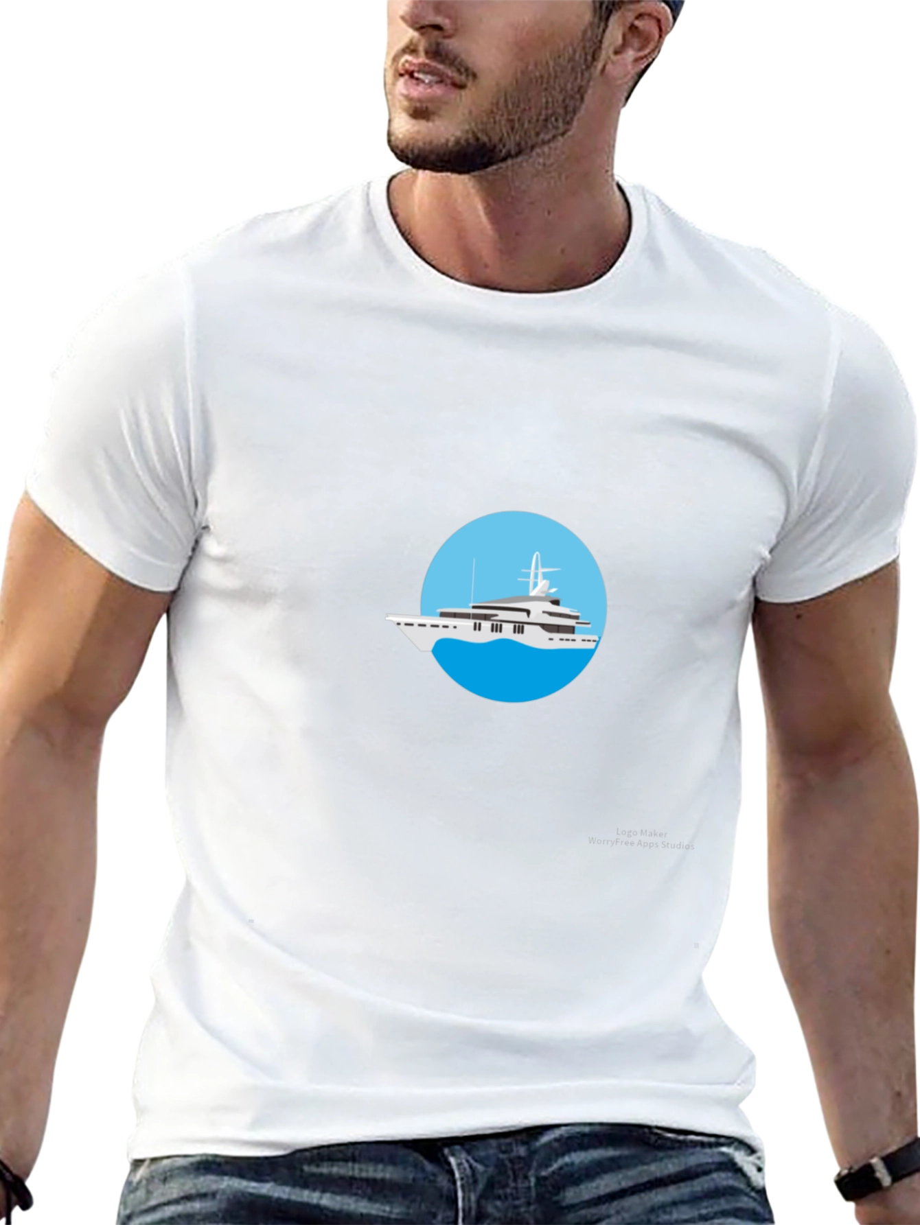 Luxury Yacht Graphic Tee - Black Cotton T-Shirt