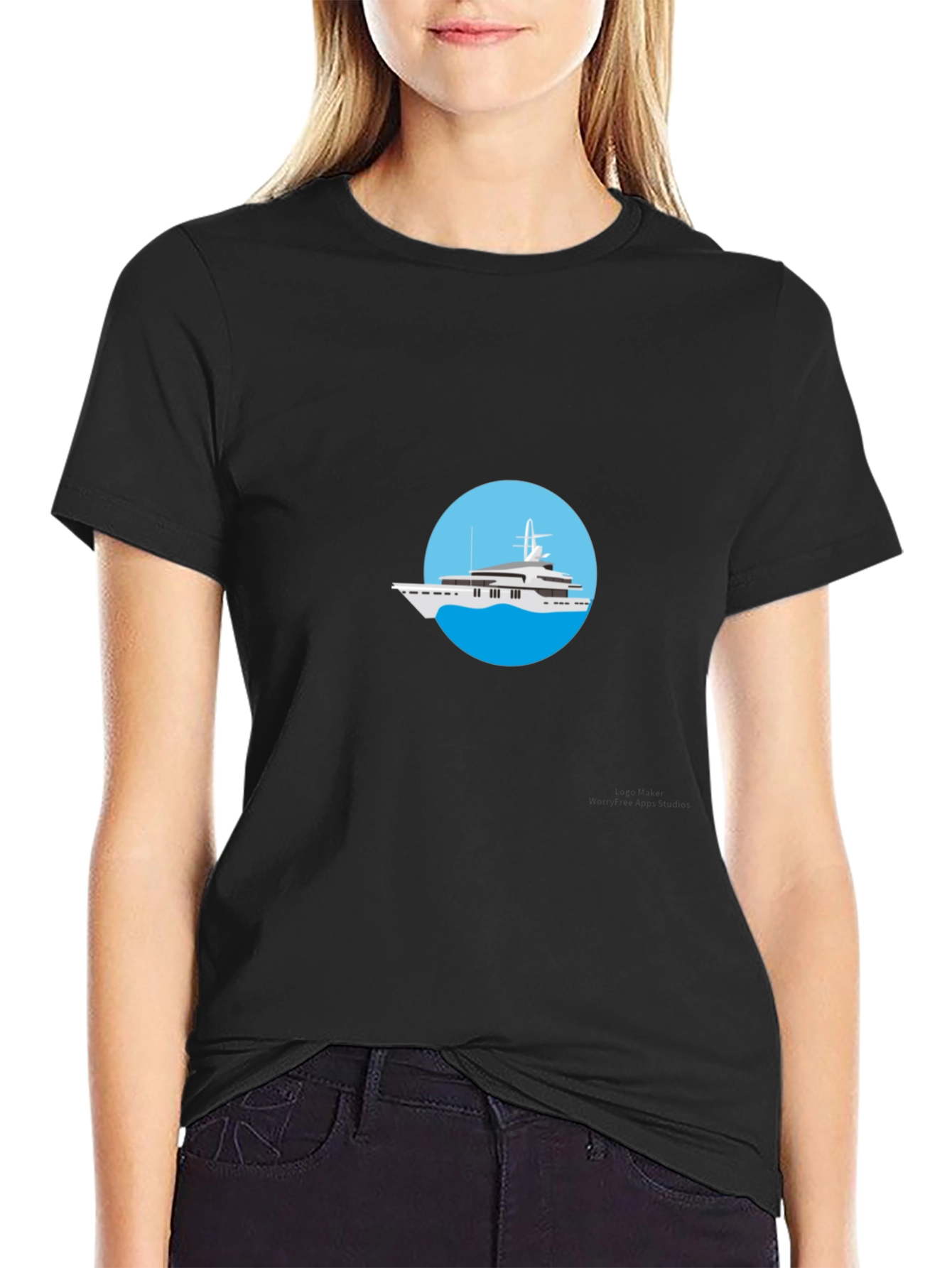 Luxury Yacht Graphic Tee - Black Cotton T-Shirt