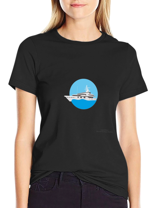 Luxury Yacht Graphic Tee - Black Cotton T-Shirt