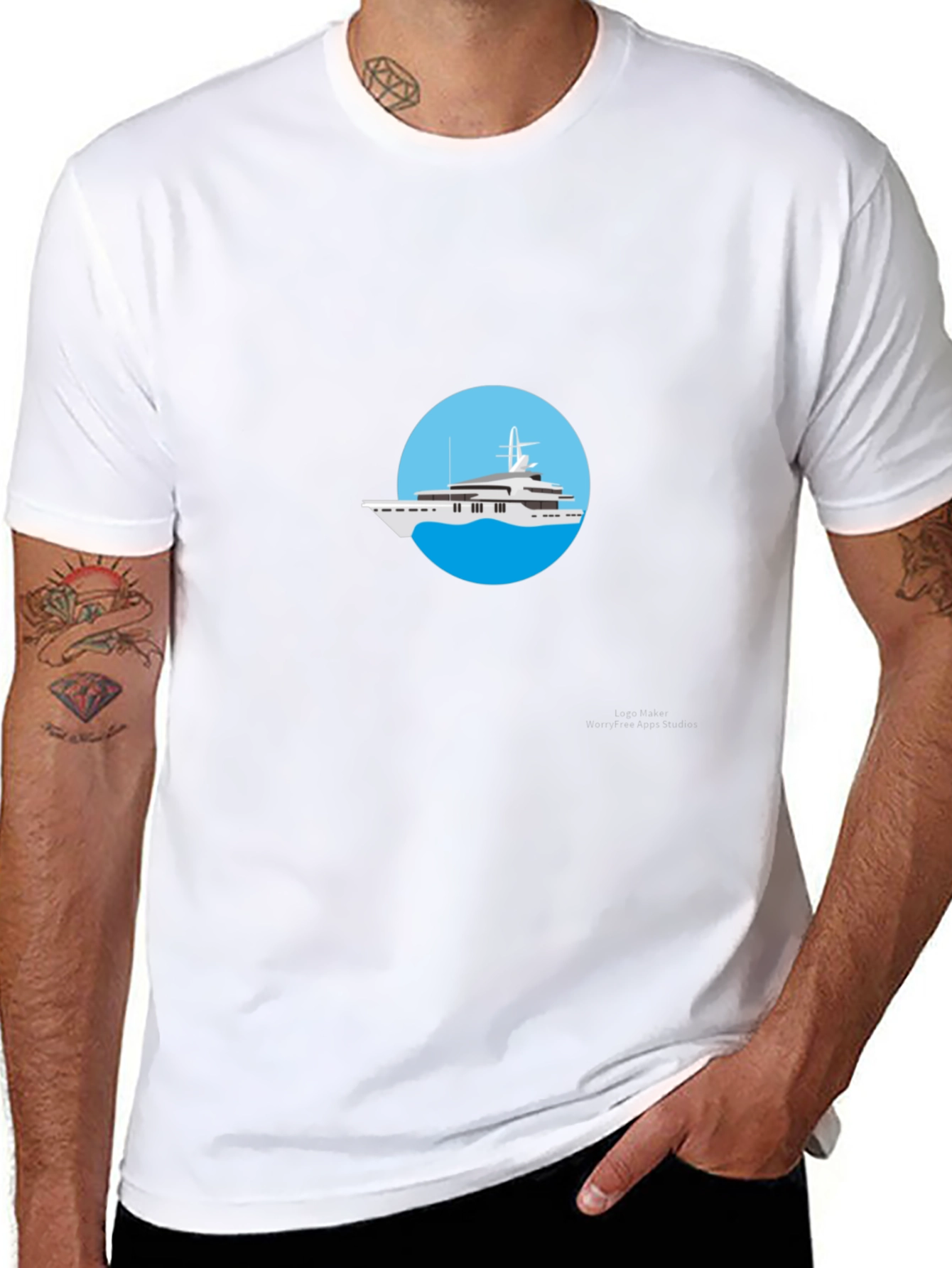 Luxury Yacht Graphic Tee - Black Cotton T-Shirt