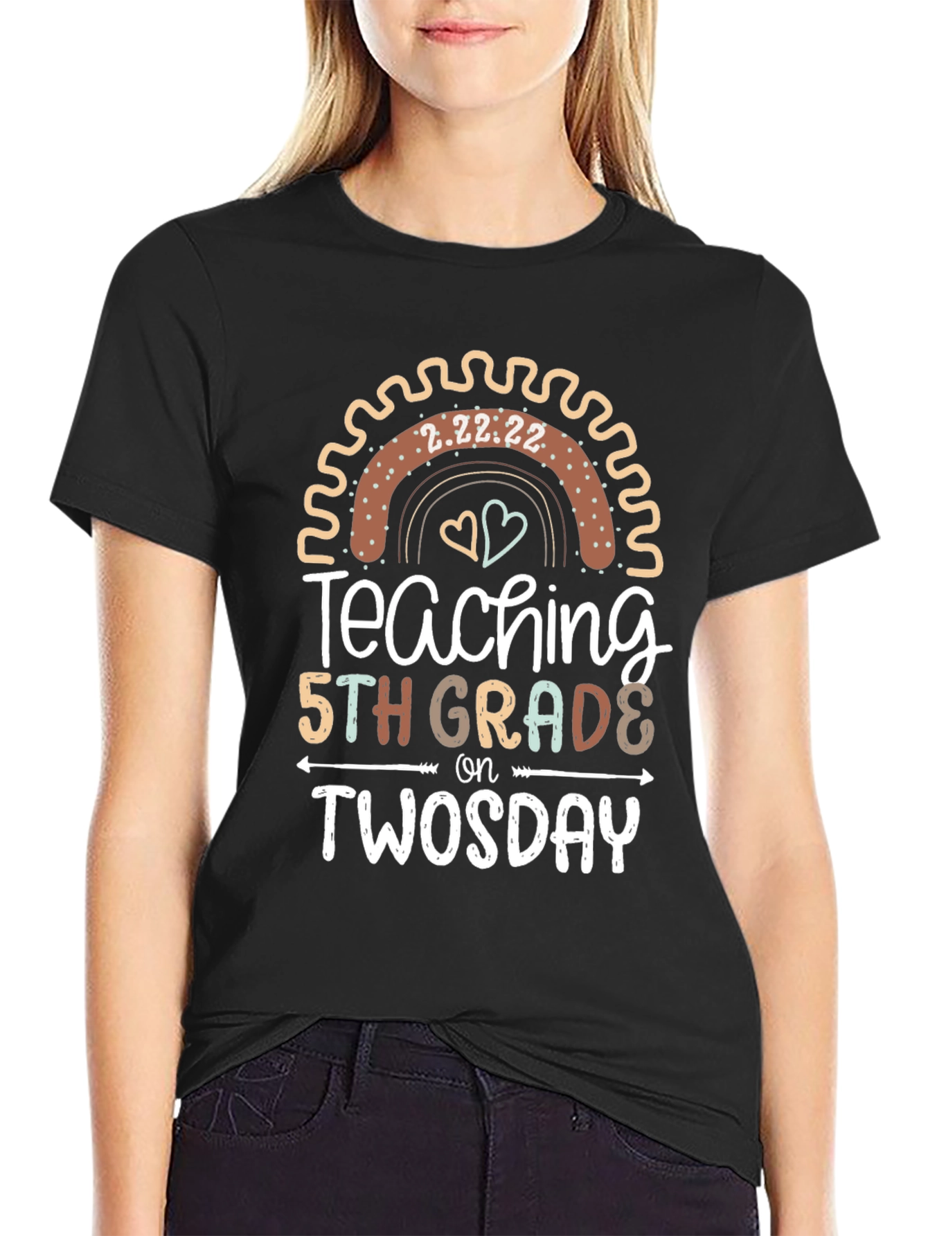 Twosday 5th Grade Teacher Black T-Shirt