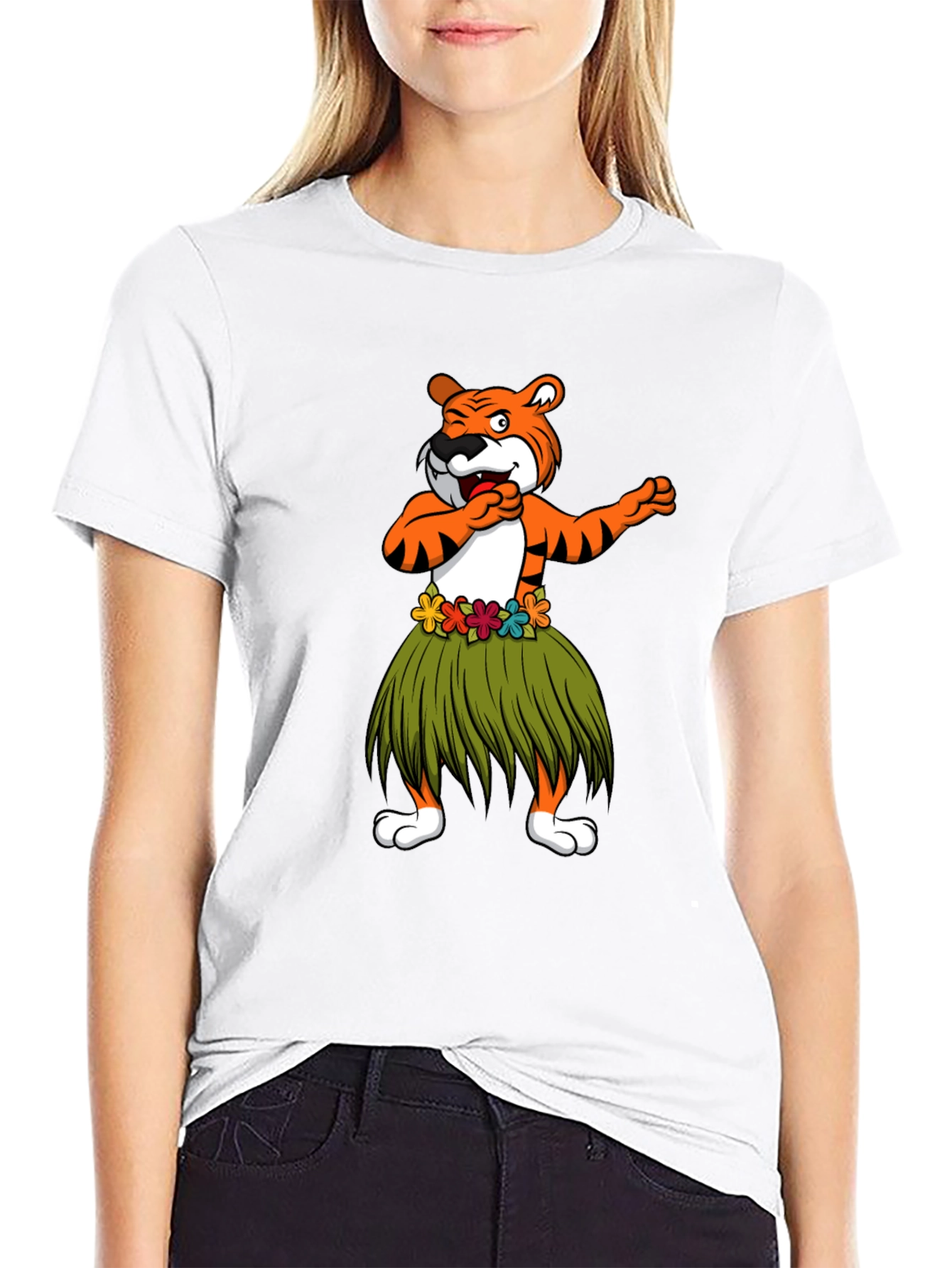 Dabbing Tiger Hula Dancer Graphic T-Shirt