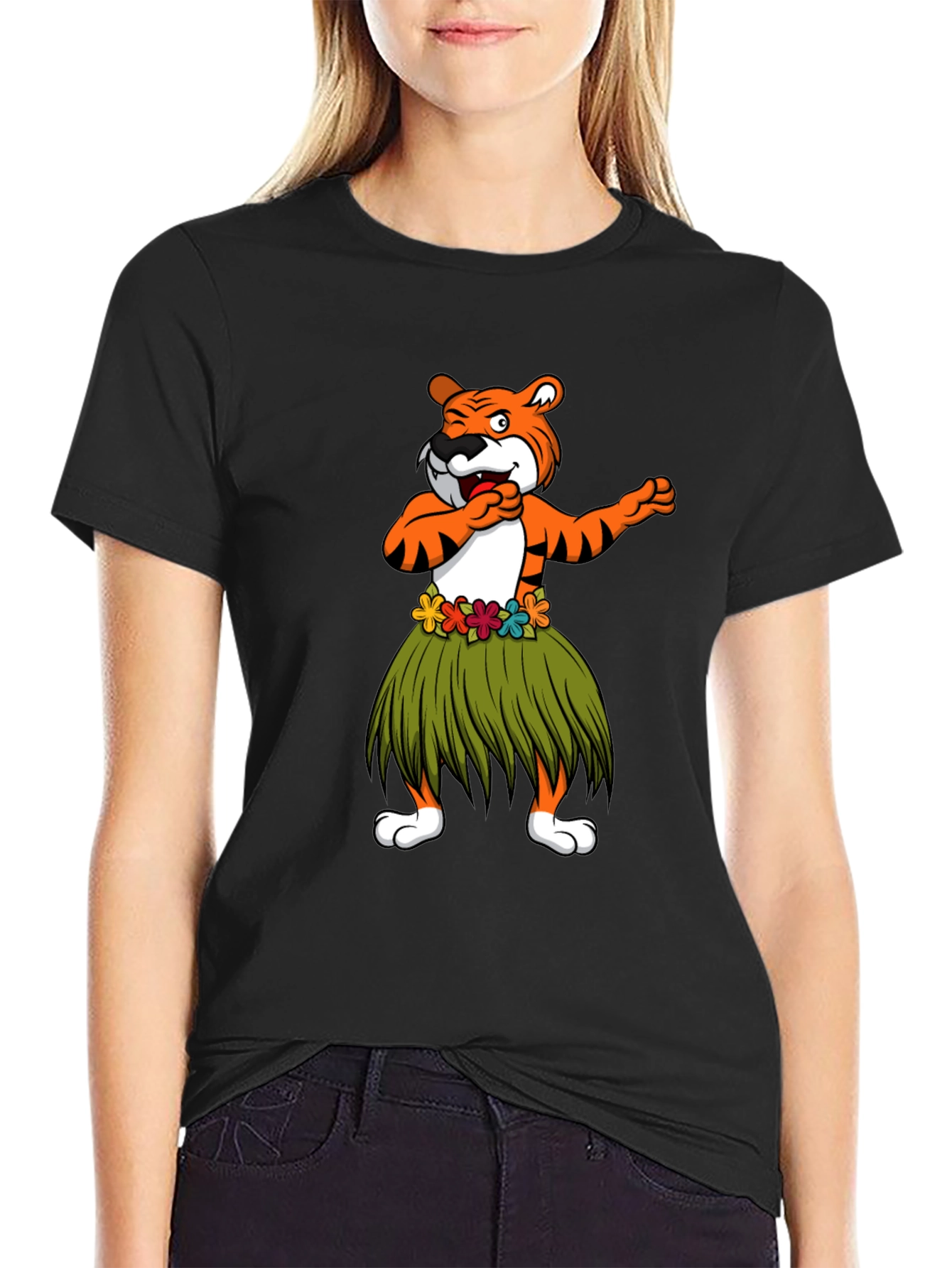 Dabbing Tiger Hula Dancer Graphic T-Shirt